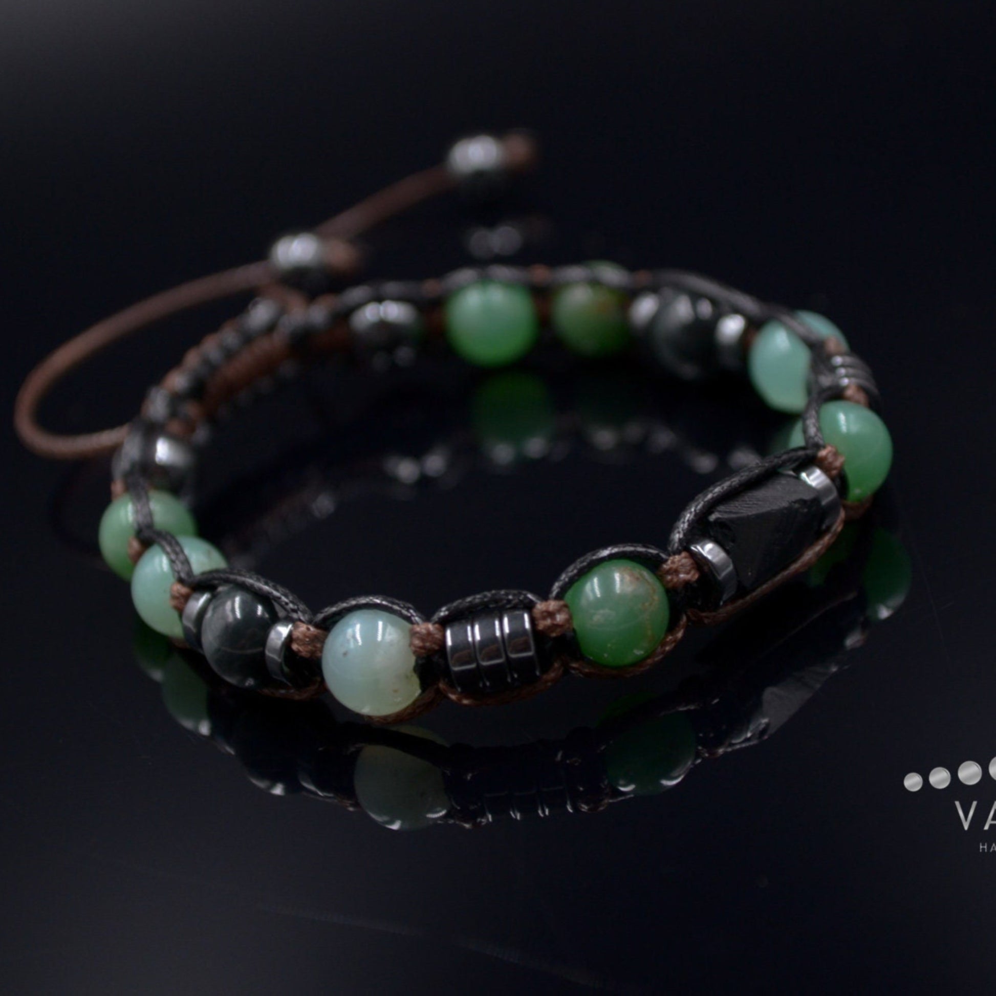 Men's Chrysoprase Bracelet / Black Tourmalite Bead Bracelet / Adjustable Gemstone Bracelet / Natural Green Chrysoprase Bead Bracelet  - Shamballa Bracelet - Mantra Bracelet  -  Birthstone Bracelet - Gemstone Bracelet Men - Chakra Bracelet - Macrame Bracelet - Healing Bracelet - Valinde
