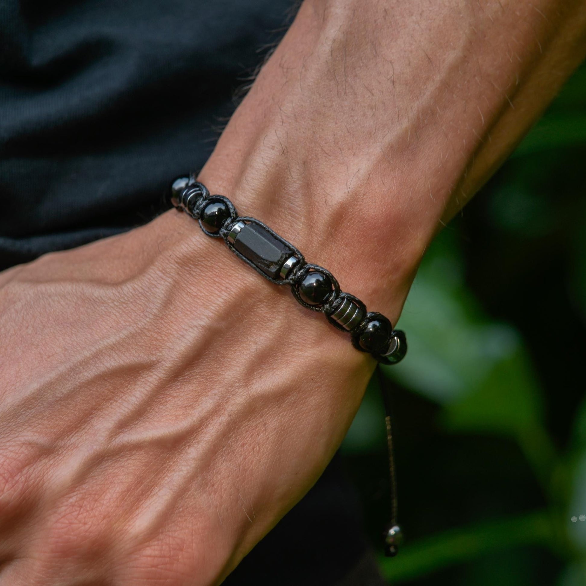 Men's Black Tourmaline Hematite Gemstone Braided Adjustable Bracelet, Gift for Him - Shamballa Bracelet - Mantra Bracelet  -  Yoga Bracelet -  Birthstone Bracelet - Gemstone Bracelet Men - Chakra Bracelet - Macrame Bracelet - Healing Bracelet - Gift for Father - Gift For Men - Valinde
