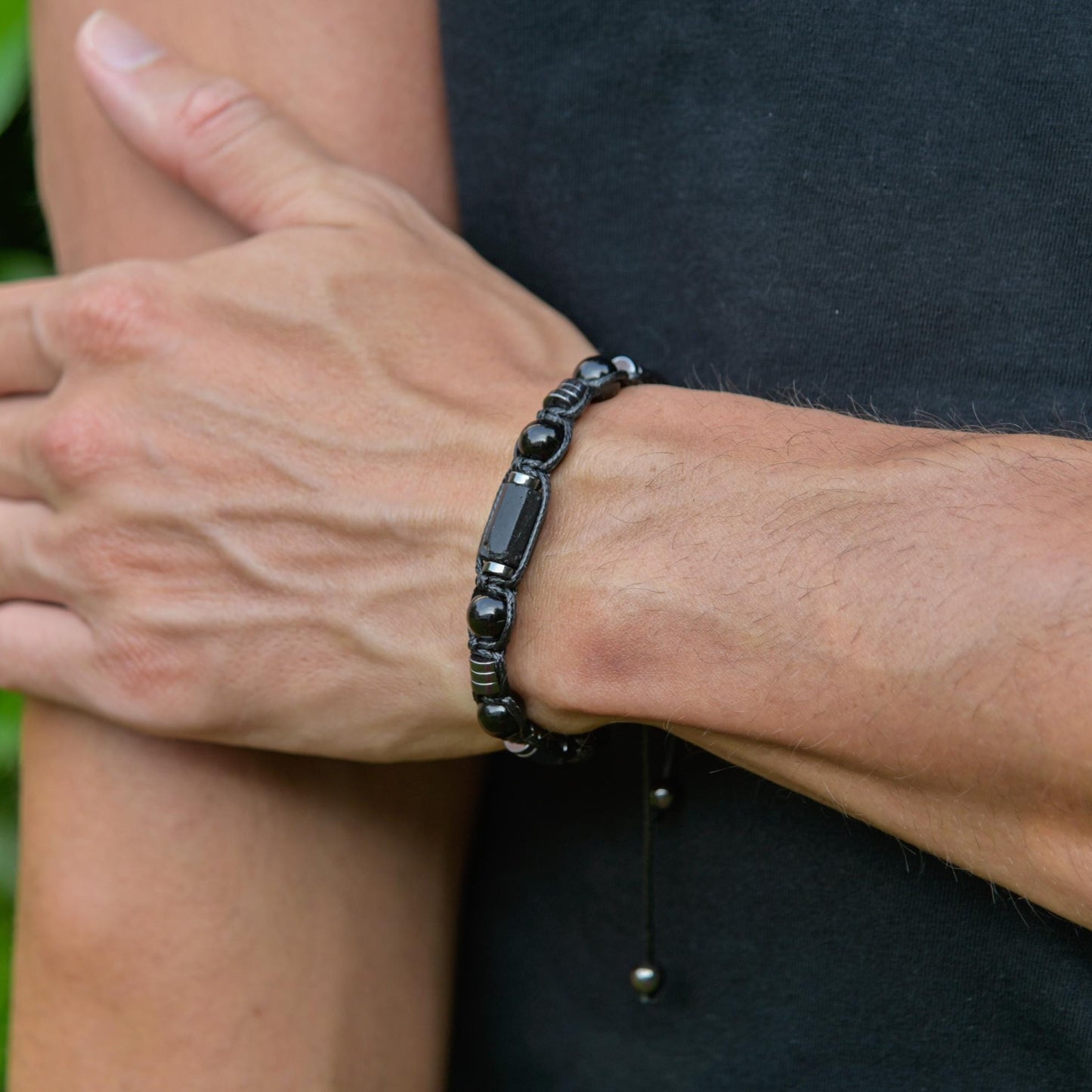 Men's Black Tourmaline Hematite Gemstone Braided Adjustable Bracelet, Gift for Him - Shamballa Bracelet - Mantra Bracelet  -  Yoga Bracelet -  Birthstone Bracelet - Gemstone Bracelet Men - Chakra Bracelet - Macrame Bracelet - Healing Bracelet - Gift for Father - Gift For Men - Valinde
