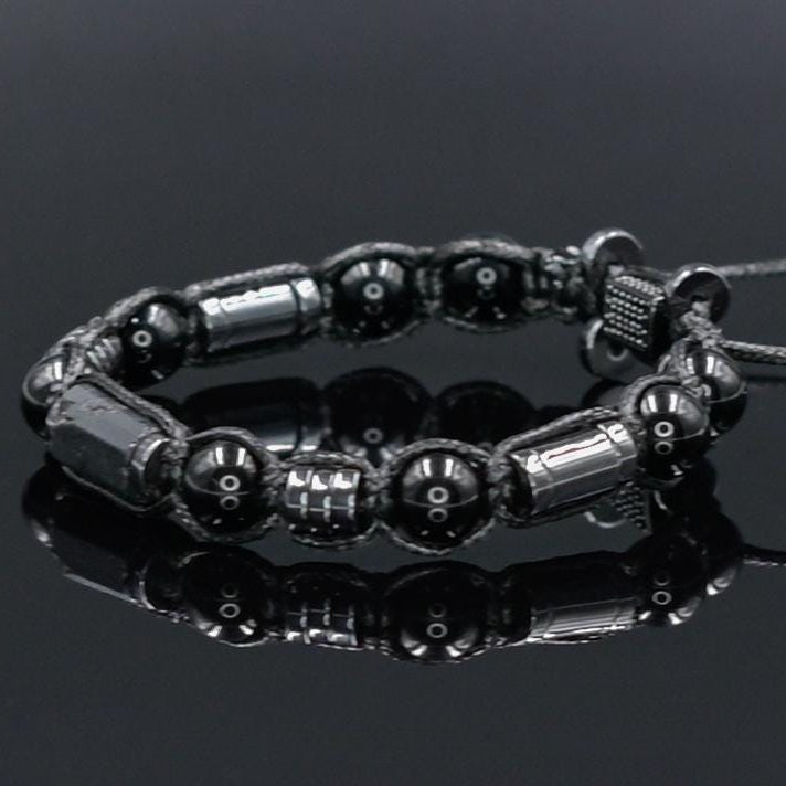 Men's Black Tourmaline Hematite Gemstone Braided Adjustable Bracelet, Gift for Him - Shamballa Bracelet - Mantra Bracelet  -  Yoga Bracelet -  Birthstone Bracelet - Gemstone Bracelet Men - Chakra Bracelet - Macrame Bracelet - Healing Bracelet - Gift for Father - Gift For Men - Valinde
