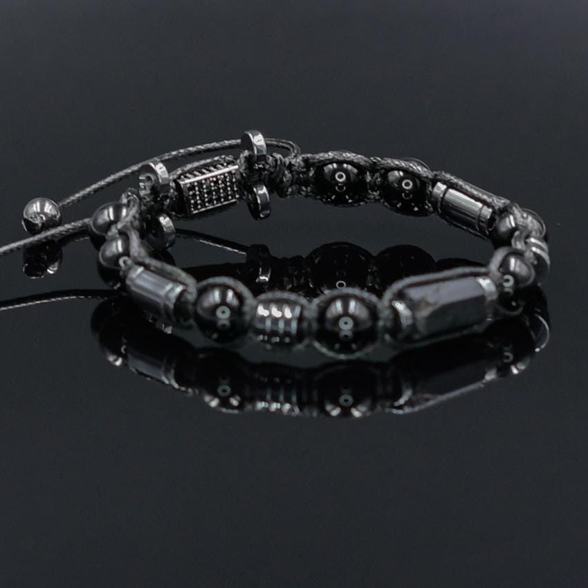 Men's Black Tourmaline Hematite Gemstone Braided Adjustable Bracelet, Gift for Him - Shamballa Bracelet - Mantra Bracelet  -  Yoga Bracelet -  Birthstone Bracelet - Gemstone Bracelet Men - Chakra Bracelet - Macrame Bracelet - Healing Bracelet - Gift for Father - Gift For Men - Valinde
