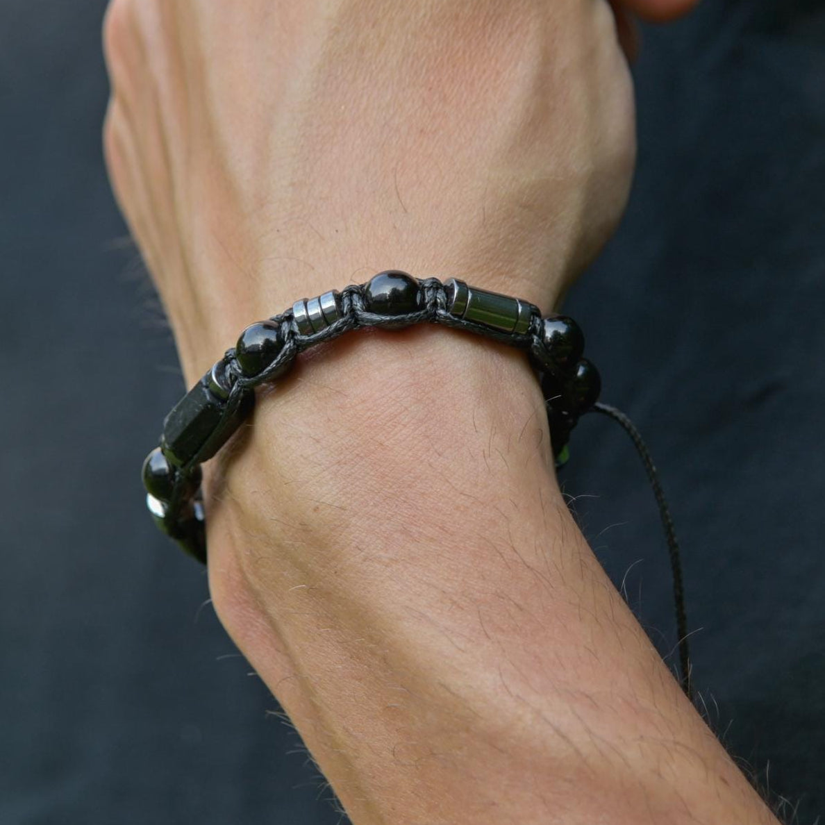 Men's Black Tourmaline Hematite Gemstone Braided Adjustable Bracelet, Gift for Him - Shamballa Bracelet - Mantra Bracelet  -  Yoga Bracelet -  Birthstone Bracelet - Gemstone Bracelet Men - Chakra Bracelet - Macrame Bracelet - Healing Bracelet - Gift for Father - Gift For Men - Valinde
