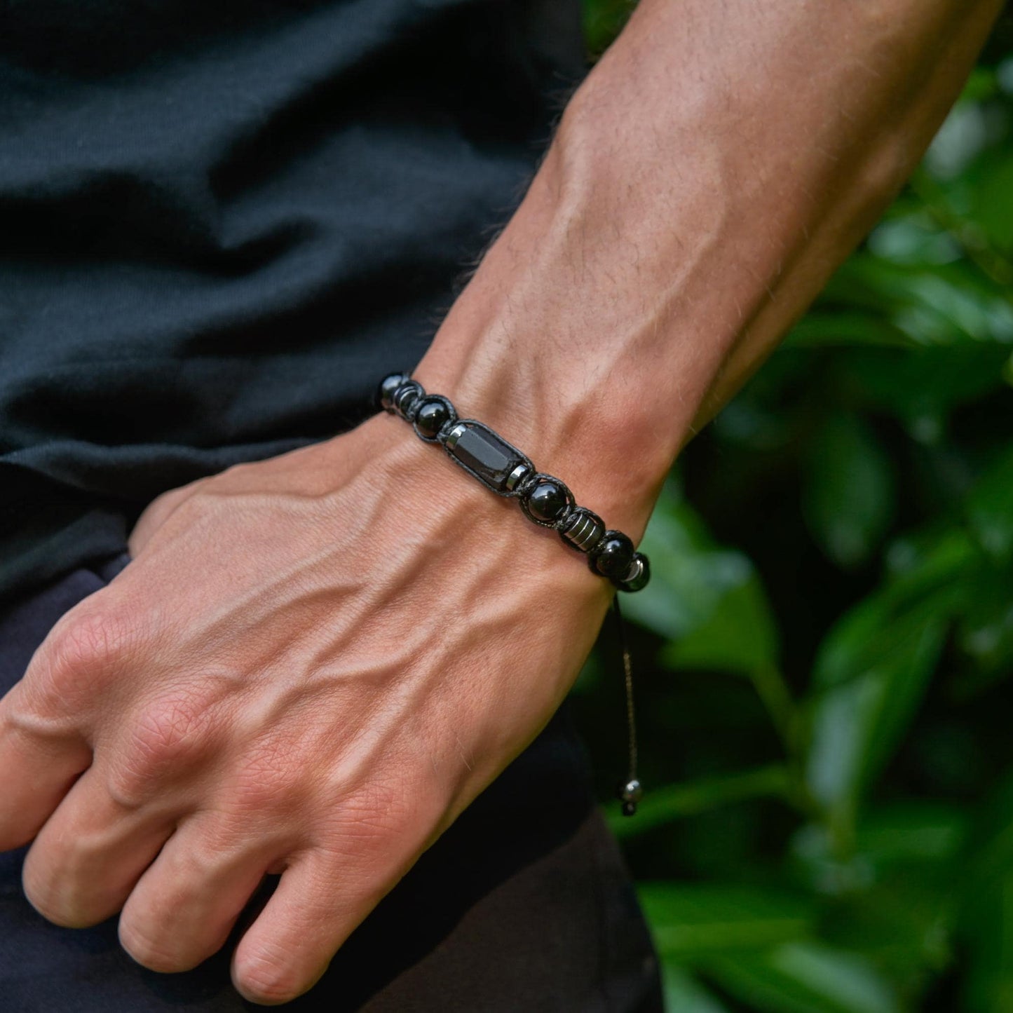 Men's Black Tourmaline Hematite Gemstone Braided Adjustable Bracelet, Gift for Him - Shamballa Bracelet - Mantra Bracelet  -  Yoga Bracelet -  Birthstone Bracelet - Gemstone Bracelet Men - Chakra Bracelet - Macrame Bracelet - Healing Bracelet - Gift for Father - Gift For Men - Valinde
