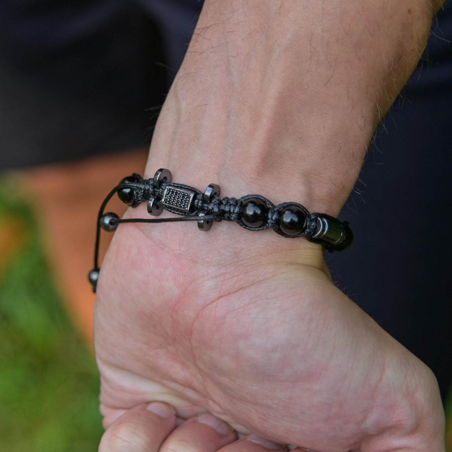 Men's Black Tourmaline Hematite Gemstone Braided Adjustable Bracelet, Gift for Him - Shamballa Bracelet - Mantra Bracelet  -  Yoga Bracelet -  Birthstone Bracelet - Gemstone Bracelet Men - Chakra Bracelet - Macrame Bracelet - Healing Bracelet - Gift for Father - Gift For Men - Valinde
