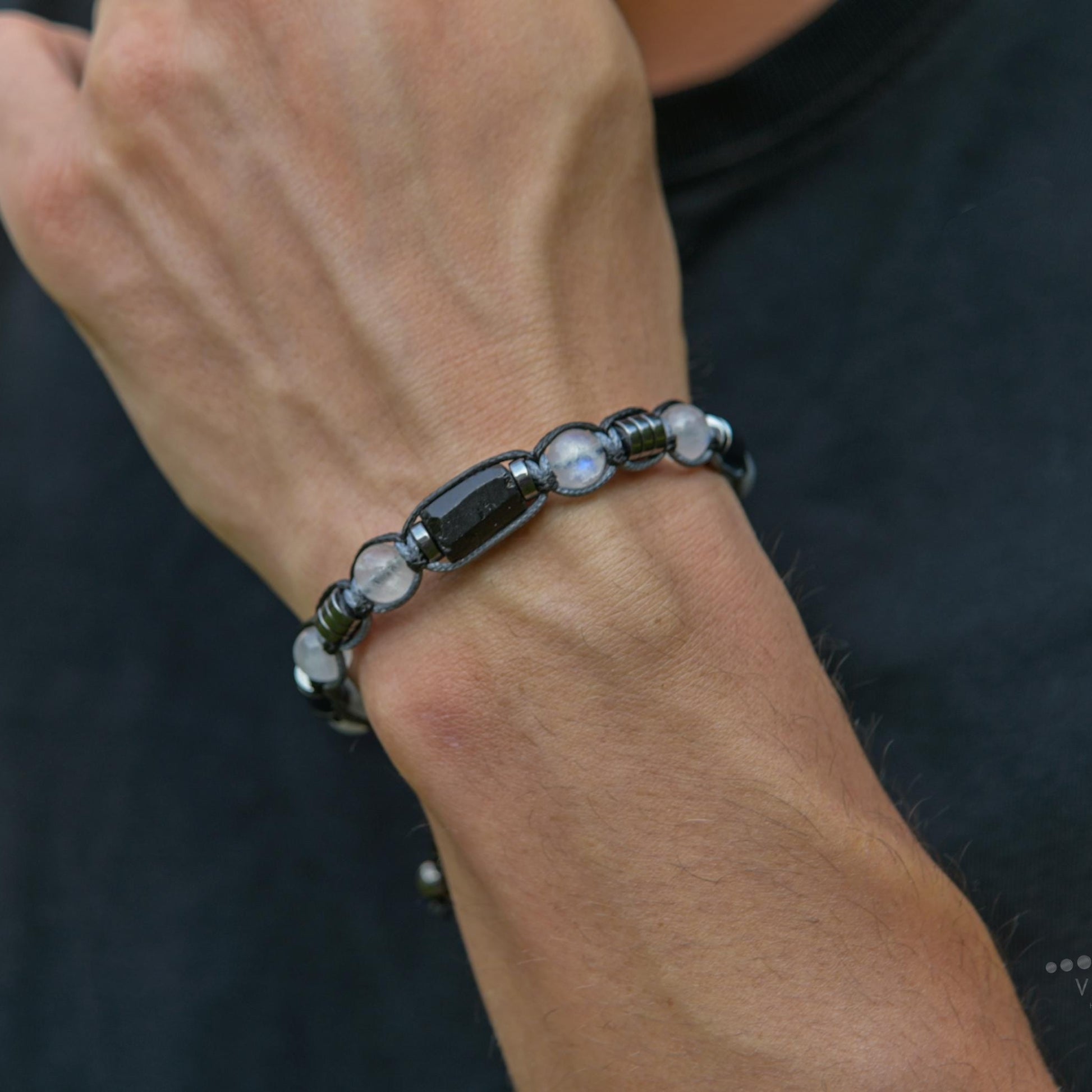 Men's Moonstone Labradorite Tourmaline Gemstone Beaded Bracelet, Adjustable Braided Macrame Bracelet, Gift for Men - Shamballa Bracelet - Mantra Bracelet  -  Yoga Bracelet -  Birthstone Bracelet - Gemstone Bracelet Men - Chakra Bracelet - Macrame Bracelet - Healing Bracelet - Gift for Father - Gift For Men - Valinde
