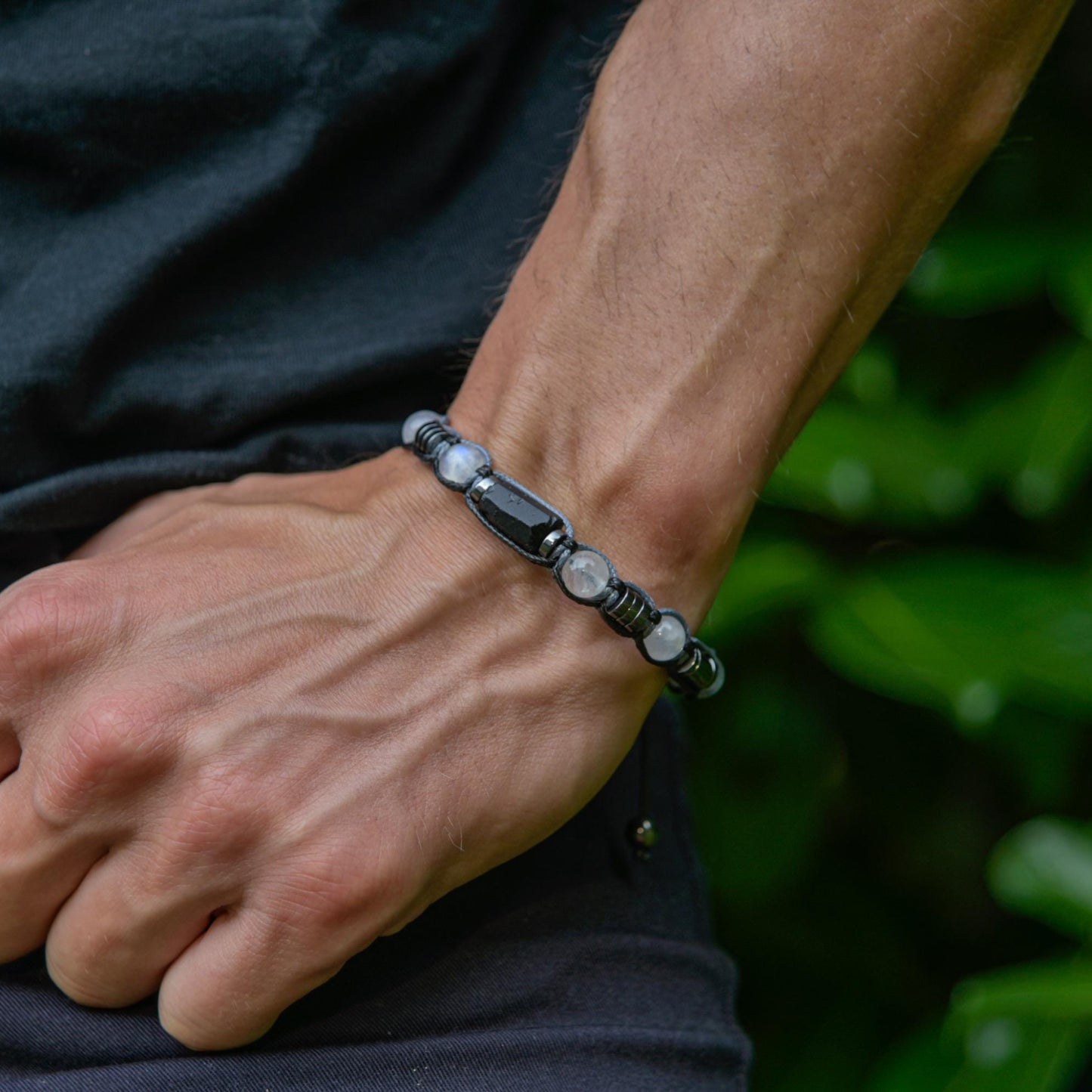 Men's Moonstone Labradorite Tourmaline Gemstone Beaded Bracelet, Adjustable Braided Macrame Bracelet, Gift for Men - Shamballa Bracelet - Mantra Bracelet  -  Yoga Bracelet -  Birthstone Bracelet - Gemstone Bracelet Men - Chakra Bracelet - Macrame Bracelet - Healing Bracelet - Gift for Father - Gift For Men - Valinde
