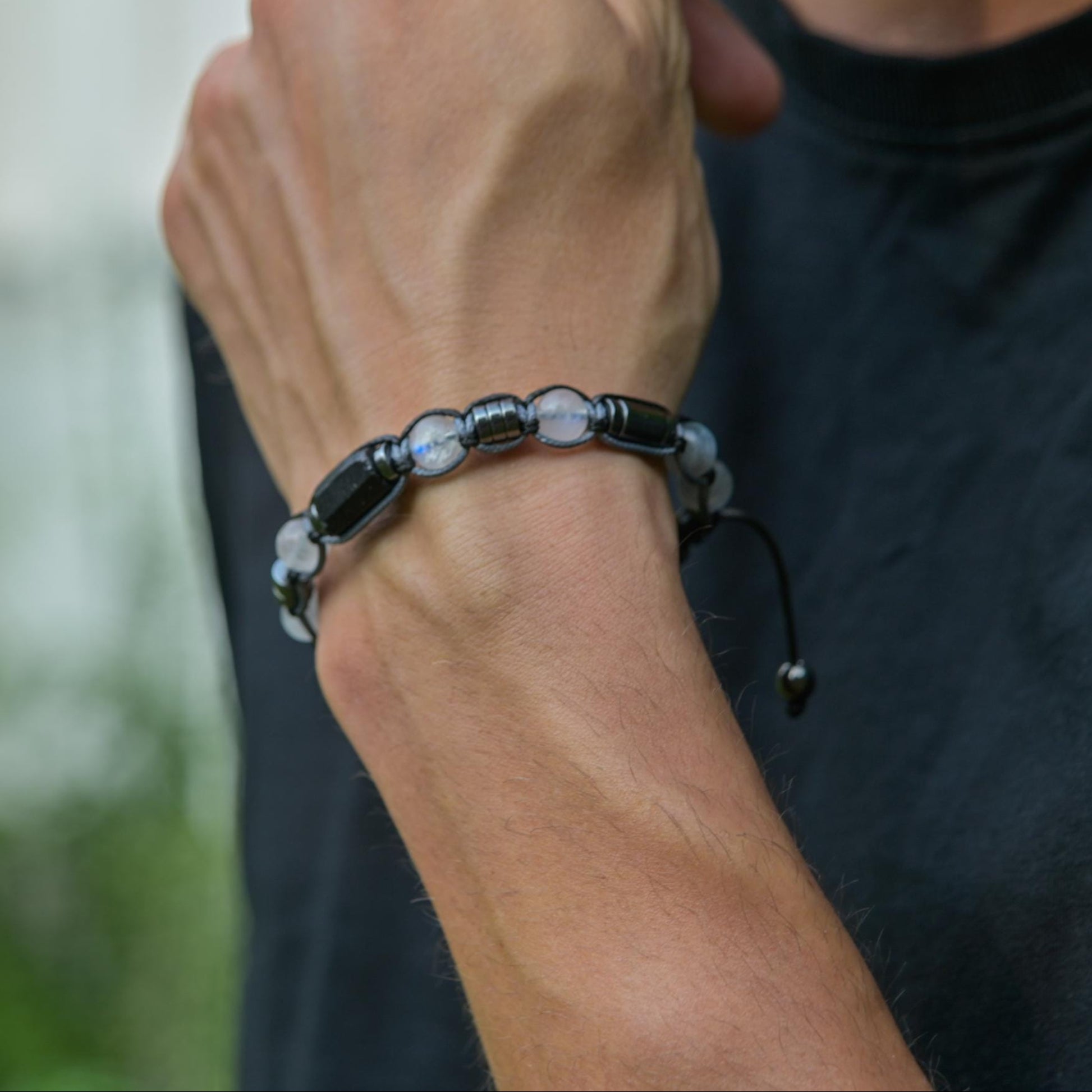 Men's Moonstone Labradorite Tourmaline Gemstone Beaded Bracelet, Adjustable Braided Macrame Bracelet, Gift for Men - Shamballa Bracelet - Mantra Bracelet  -  Yoga Bracelet -  Birthstone Bracelet - Gemstone Bracelet Men - Chakra Bracelet - Macrame Bracelet - Healing Bracelet - Gift for Father - Gift For Men - Valinde
