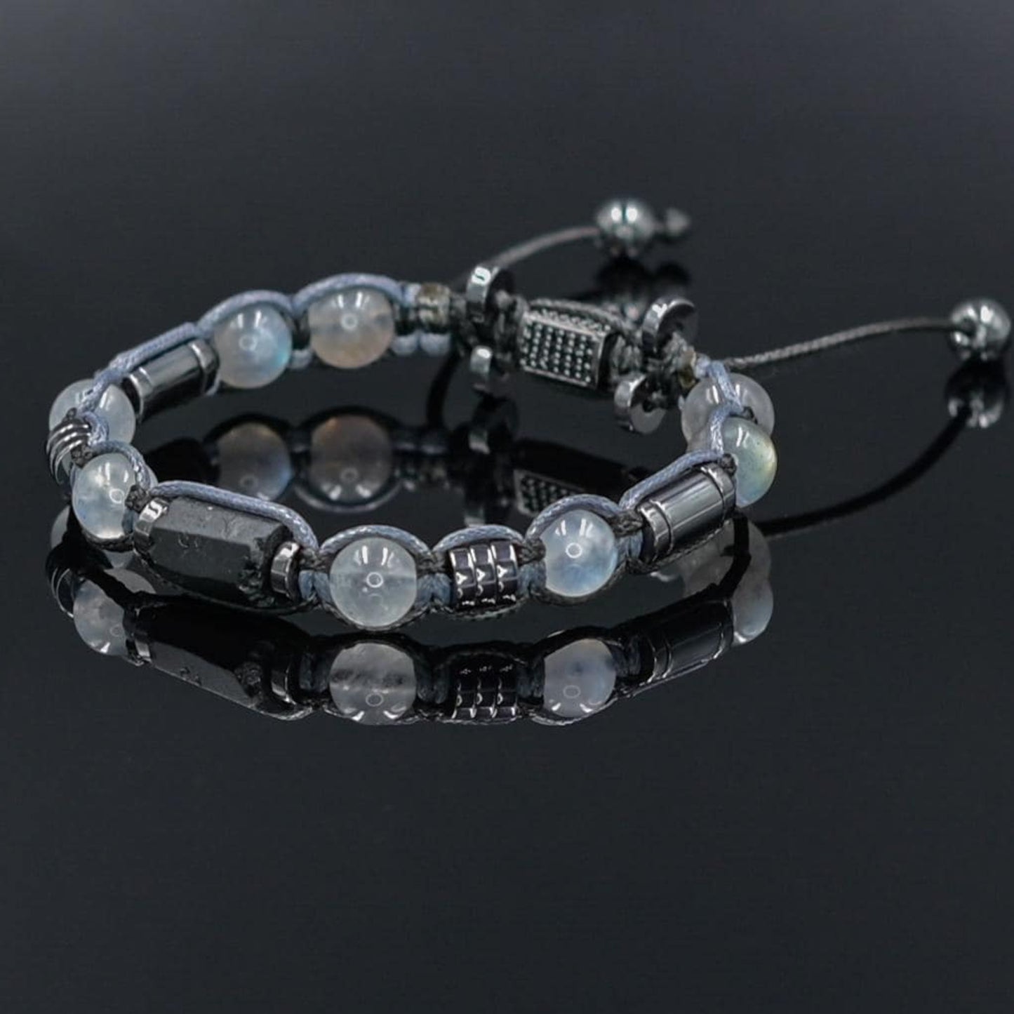 Men's Moonstone Labradorite Tourmaline Gemstone Beaded Bracelet, Adjustable Braided Macrame Bracelet, Gift for Men - Shamballa Bracelet - Mantra Bracelet  -  Yoga Bracelet -  Birthstone Bracelet - Gemstone Bracelet Men - Chakra Bracelet - Macrame Bracelet - Healing Bracelet - Gift for Father - Gift For Men - Valinde
