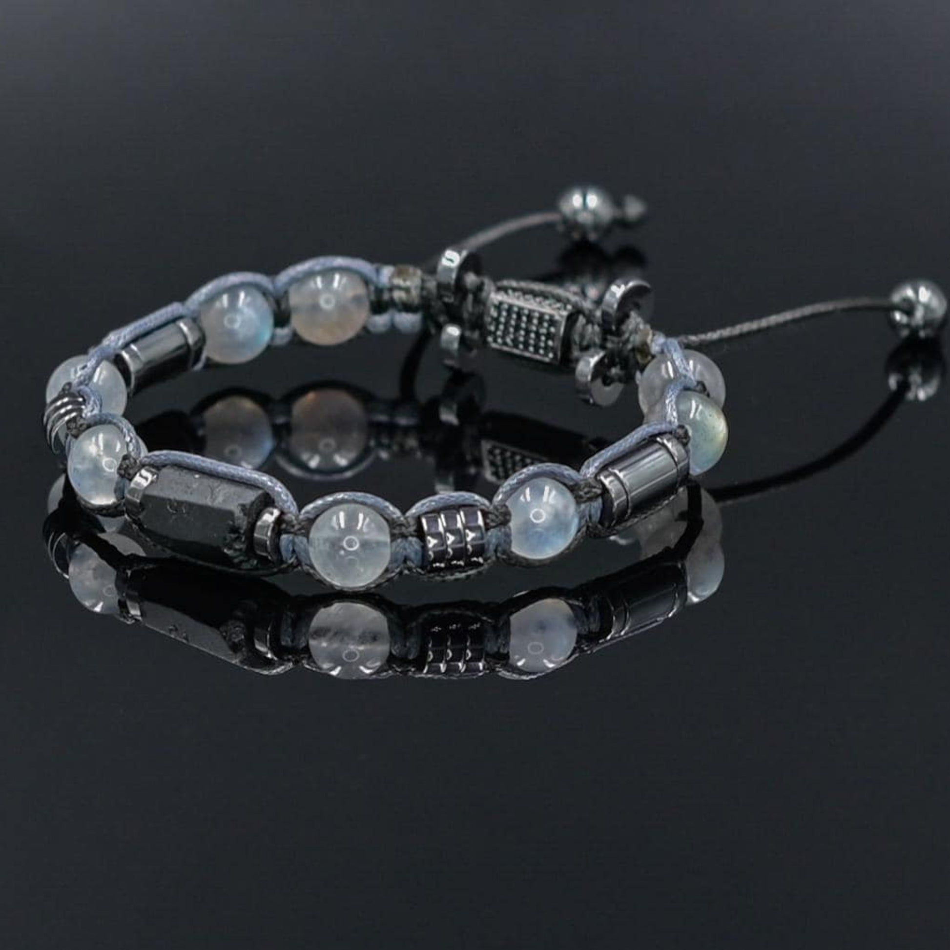 Men's Moonstone Labradorite Tourmaline Gemstone Beaded Bracelet, Adjustable Braided Macrame Bracelet, Gift for Men - Shamballa Bracelet - Mantra Bracelet  -  Yoga Bracelet -  Birthstone Bracelet - Gemstone Bracelet Men - Chakra Bracelet - Macrame Bracelet - Healing Bracelet - Gift for Father - Gift For Men - Valinde
