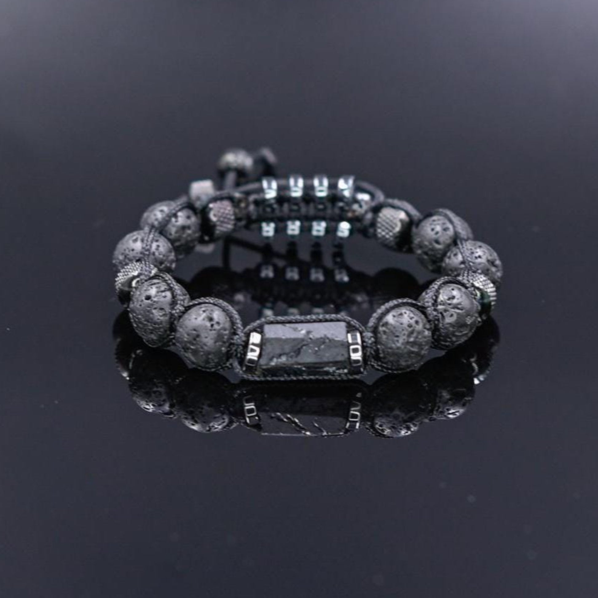 Black Tourmaline Lava Rock Steel Beaded Bracelet for Men, Lava Stone Braided Adjustable Bracelet, Gift for Him, Anniversary Gift, Men's Gift - Shamballa Bracelet - Birthstone Bracelet - Gemstone Bracelet Men - Chakra Bracelet - Macrame Bracelet - Healing Bracelet - Valinde