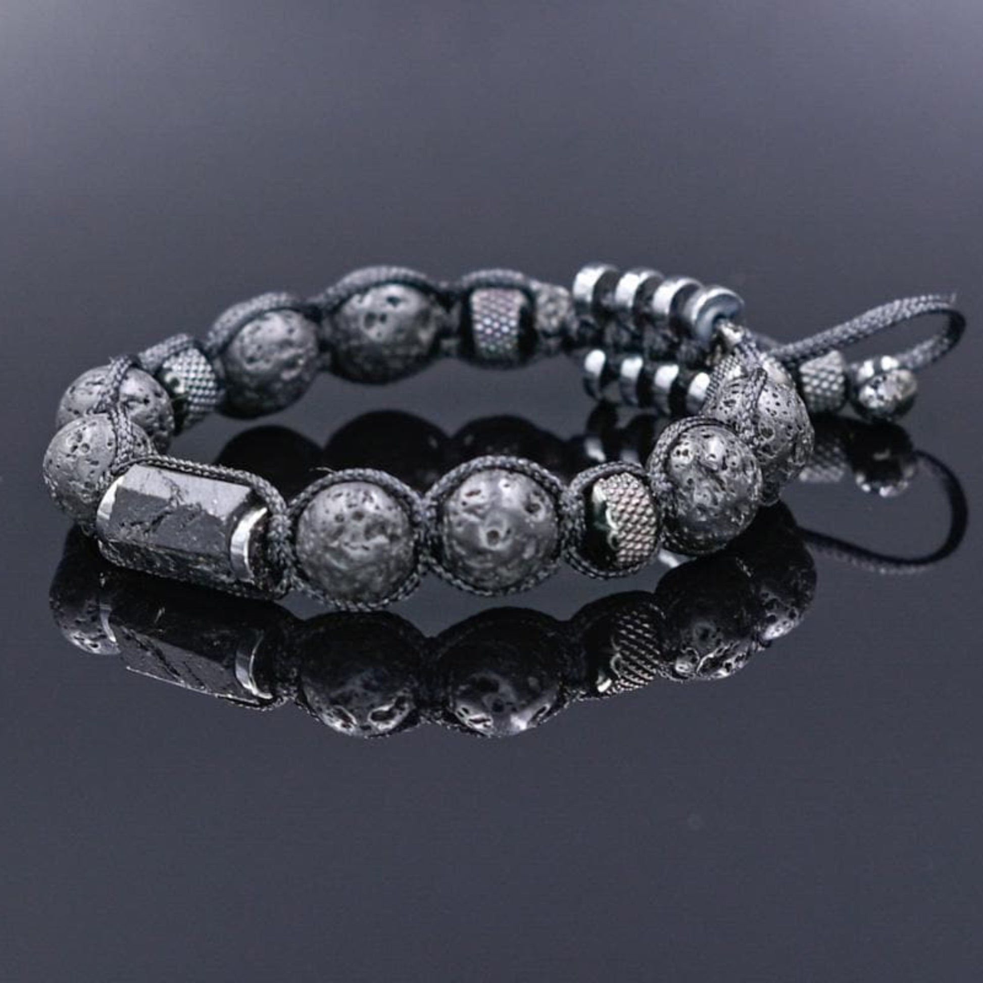 Black Tourmaline Lava Rock Steel Beaded Bracelet for Men, Lava Stone Braided Adjustable Bracelet, Gift for Him, Anniversary Gift, Men's Gift - Shamballa Bracelet - Birthstone Bracelet - Gemstone Bracelet Men - Chakra Bracelet - Macrame Bracelet - Healing Bracelet - Valinde