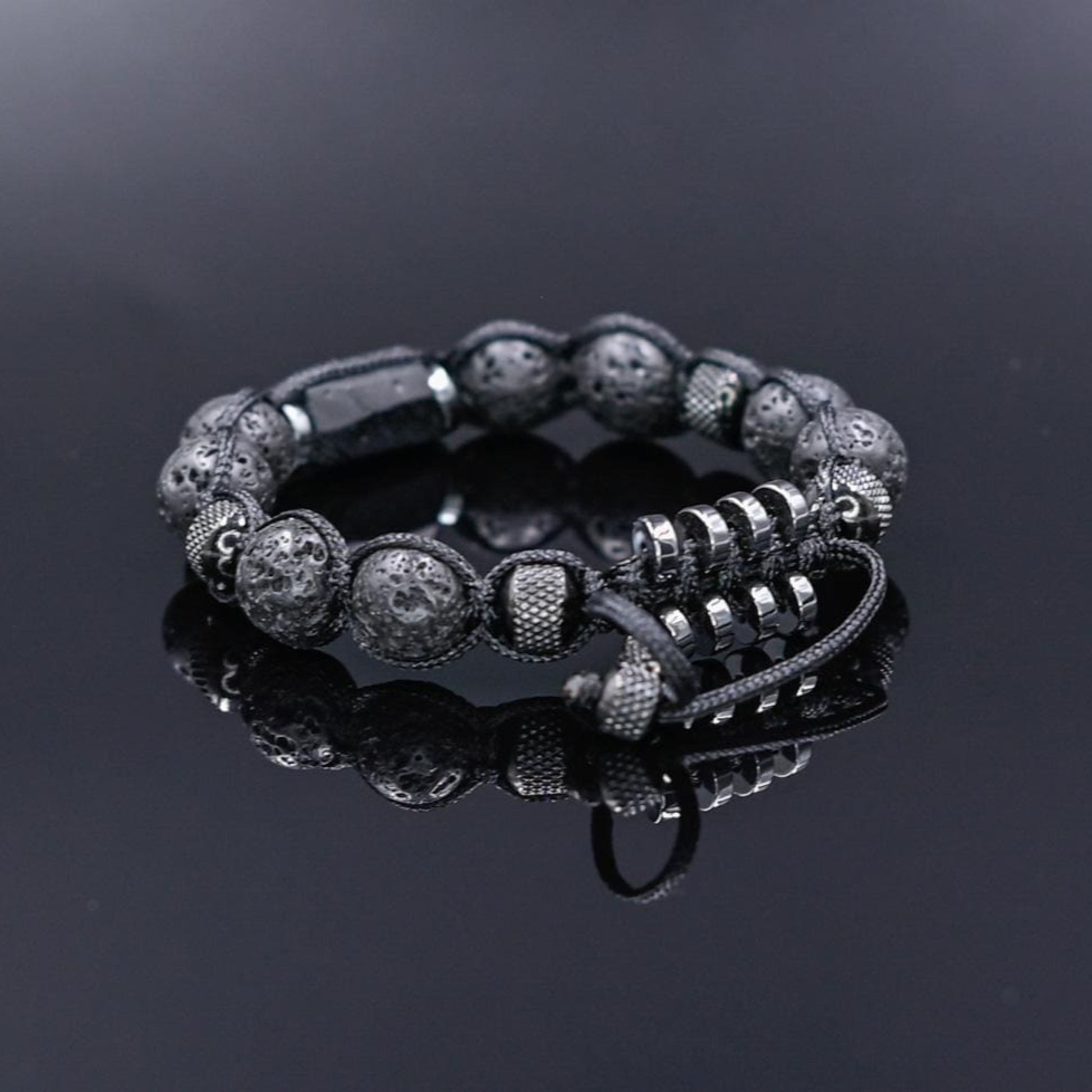 Black Tourmaline Lava Rock Steel Beaded Bracelet for Men, Lava Stone Braided Adjustable Bracelet, Gift for Him, Anniversary Gift, Men's Gift - Shamballa Bracelet - Birthstone Bracelet - Gemstone Bracelet Men - Chakra Bracelet - Macrame Bracelet - Healing Bracelet - Valinde
