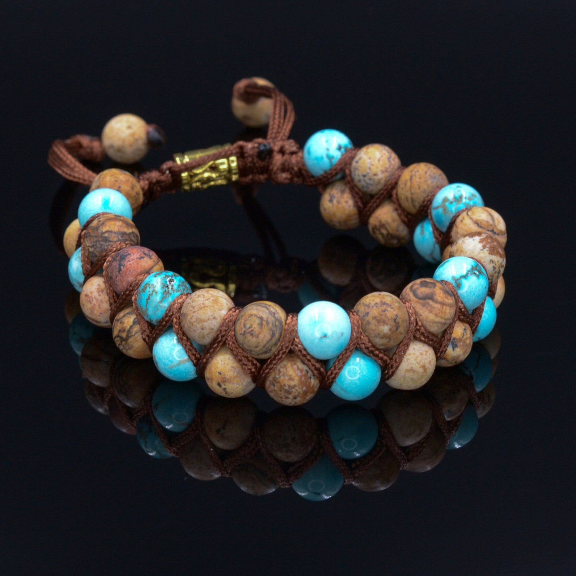 Men's Brown Jasper Double Bracelet Turquoise Beads Bracelet Double Row Bracelet Macrame Stone Bracelet Gift for Men Adjustable Bracelet - Shamballa Bracelet - Birthstone Bracelet - Gemstone Bracelet Men - Chakra Bracelet - Macrame Bracelet - Healing Bracelet - Valinde
