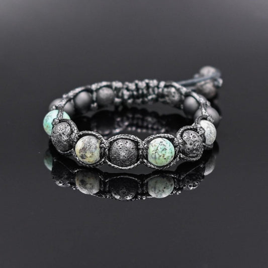 Men's African Turquoise Bracelet Lava Stone Beads Bracelet Green Bracelet Birthday Gift Gift for Husband Gemstone Adjustable Bracelet - Shamballa Bracelet - Mantra Bracelet  -  Yoga Bracelet -  Birthstone Bracelet - Gemstone Bracelet Men - Chakra Bracelet - Macrame Bracelet - Healing Bracelet - Gift for Father - Gift For Men - Valinde
