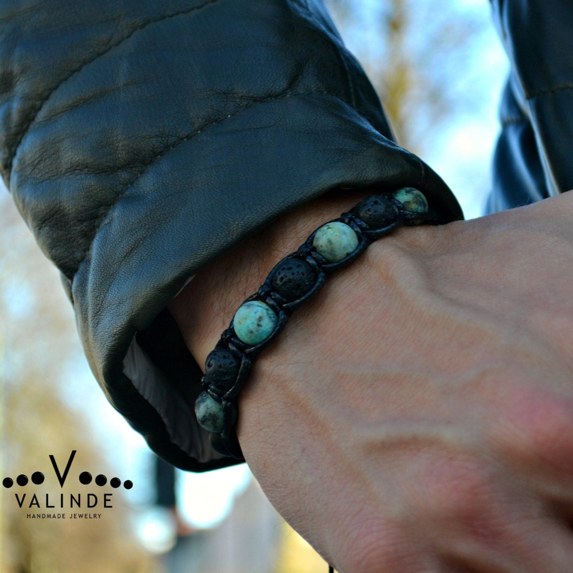 Men's African Turquoise Bracelet Lava Stone Beads Bracelet Green Bracelet Birthday Gift Gift for Husband Gemstone Adjustable Bracelet - Shamballa Bracelet - Mantra Bracelet  -  Yoga Bracelet -  Birthstone Bracelet - Gemstone Bracelet Men - Chakra Bracelet - Macrame Bracelet - Healing Bracelet - Gift for Father - Gift For Men - Valinde
