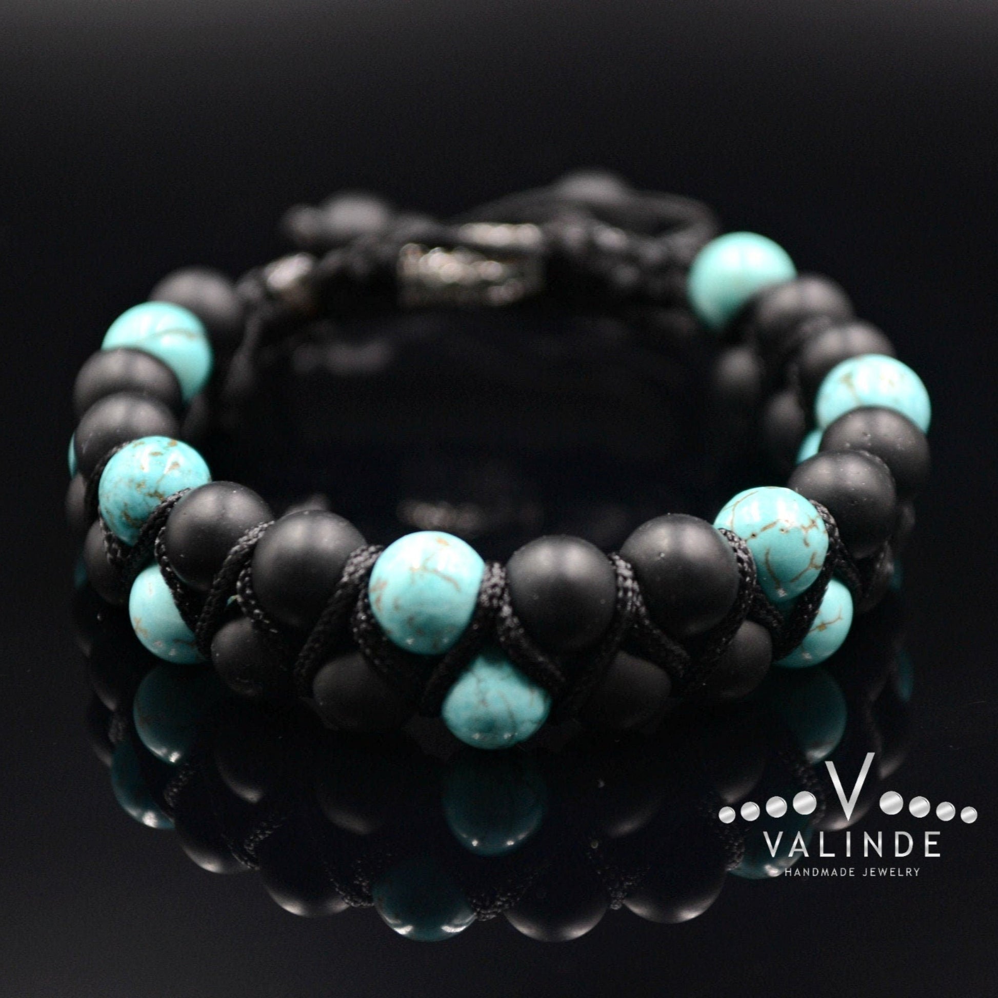 Men's Turquoise Beaded Bracelet Double Row Bracelet Black Onyx Bracelet Gift for Men Adjustable Macrame Bracelet Stone Two Row Bracelet   - Shamballa Bracelet - Birthstone Bracelet - Gemstone Bracelet Men - Chakra Bracelet - Macrame Bracelet - Healing Bracelet - Valinde
