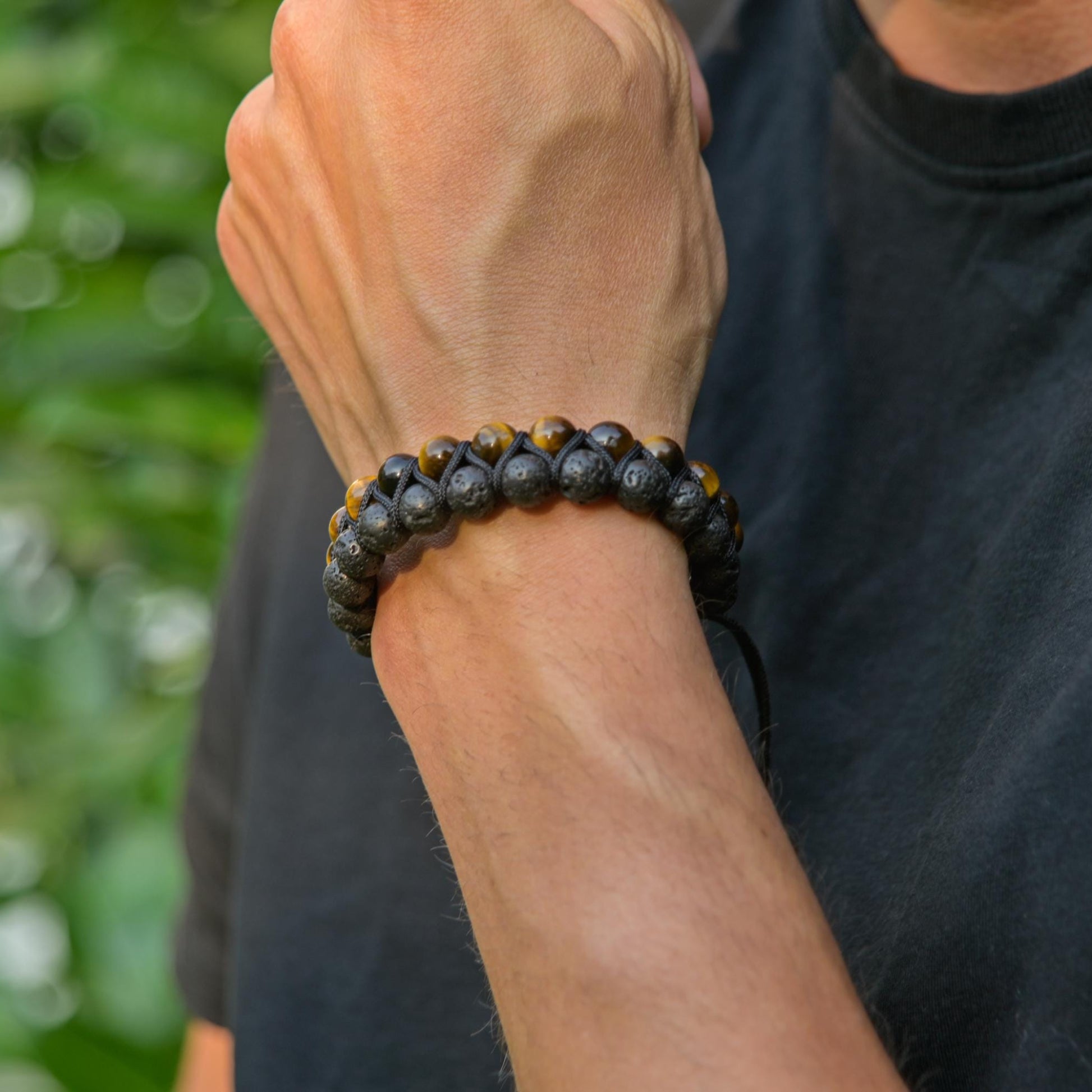 Men's Lava Stone Bracelet Double Row Bracelet Tiger's Eye Bracelet Macrame Bracelet Adjustable Bracelet Gift for Men Tiger Eye Bracelet - Shamballa Bracelet - Mantra Bracelet  -  Yoga Bracelet -  Birthstone Bracelet - Gemstone Bracelet Men - Chakra Bracelet - Macrame Bracelet - Healing Bracelet - Gift for Father - Gift For Men - Valinde
