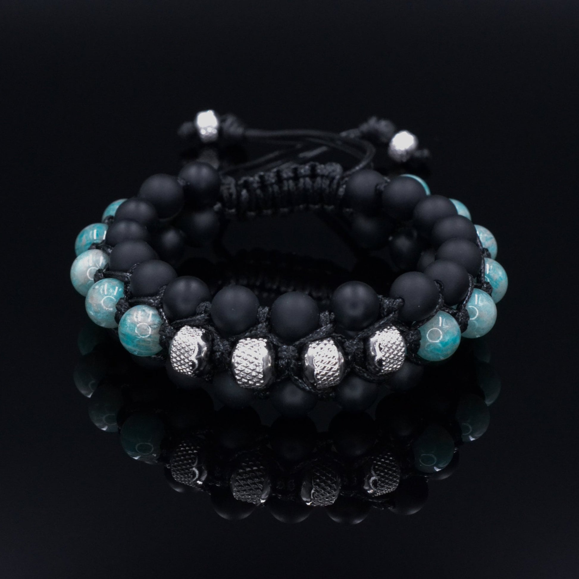 Amazonite Triple Bracelet for Men - Men's Steel Beads Bracelet - Three Row Adjustable Macrame Bracelet -Black Onyx Bracelet - Gift for Men  - Shamballa Bracelet - Birthstone Bracelet - Gemstone Bracelet Men - Chakra Bracelet - Macrame Bracelet - Healing Bracelet - Valinde