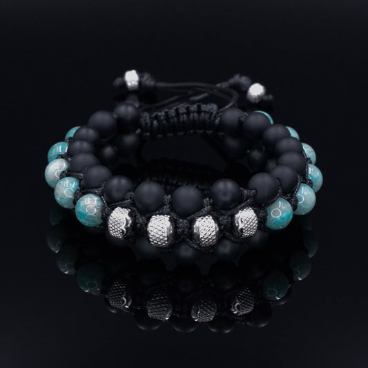 Amazonite Triple Bracelet for Men - Men's Steel Beads Bracelet - Three Row Adjustable Macrame Bracelet -Black Onyx Bracelet - Gift for Men  - Shamballa Bracelet - Birthstone Bracelet - Gemstone Bracelet Men - Chakra Bracelet - Macrame Bracelet - Healing Bracelet - Valinde
