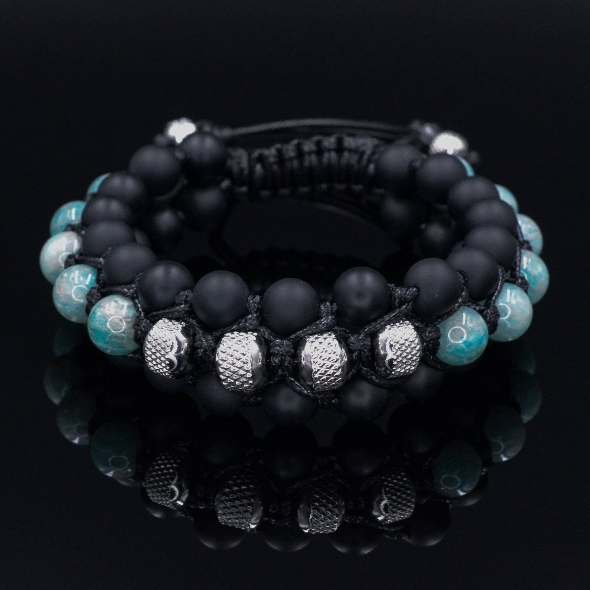 Amazonite Triple Bracelet for Men - Men's Steel Beads Bracelet - Three Row Adjustable Macrame Bracelet -Black Onyx Bracelet - Gift for Men  - Shamballa Bracelet - Birthstone Bracelet - Gemstone Bracelet Men - Chakra Bracelet - Macrame Bracelet - Healing Bracelet - Valinde
