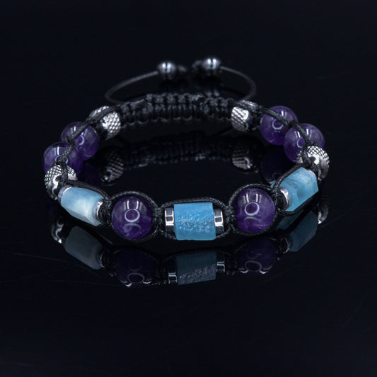 Men's Amethyst Aquamarine Crystal Bracelet - Braided Adjustable Bracelet - Gift for Men - Gemstone Beaded Bracelet - Macrame Bracelet - - Birthstone Bracelet - Gemstone Bracelet Men - Chakra Bracelet - Macrame Bracelet