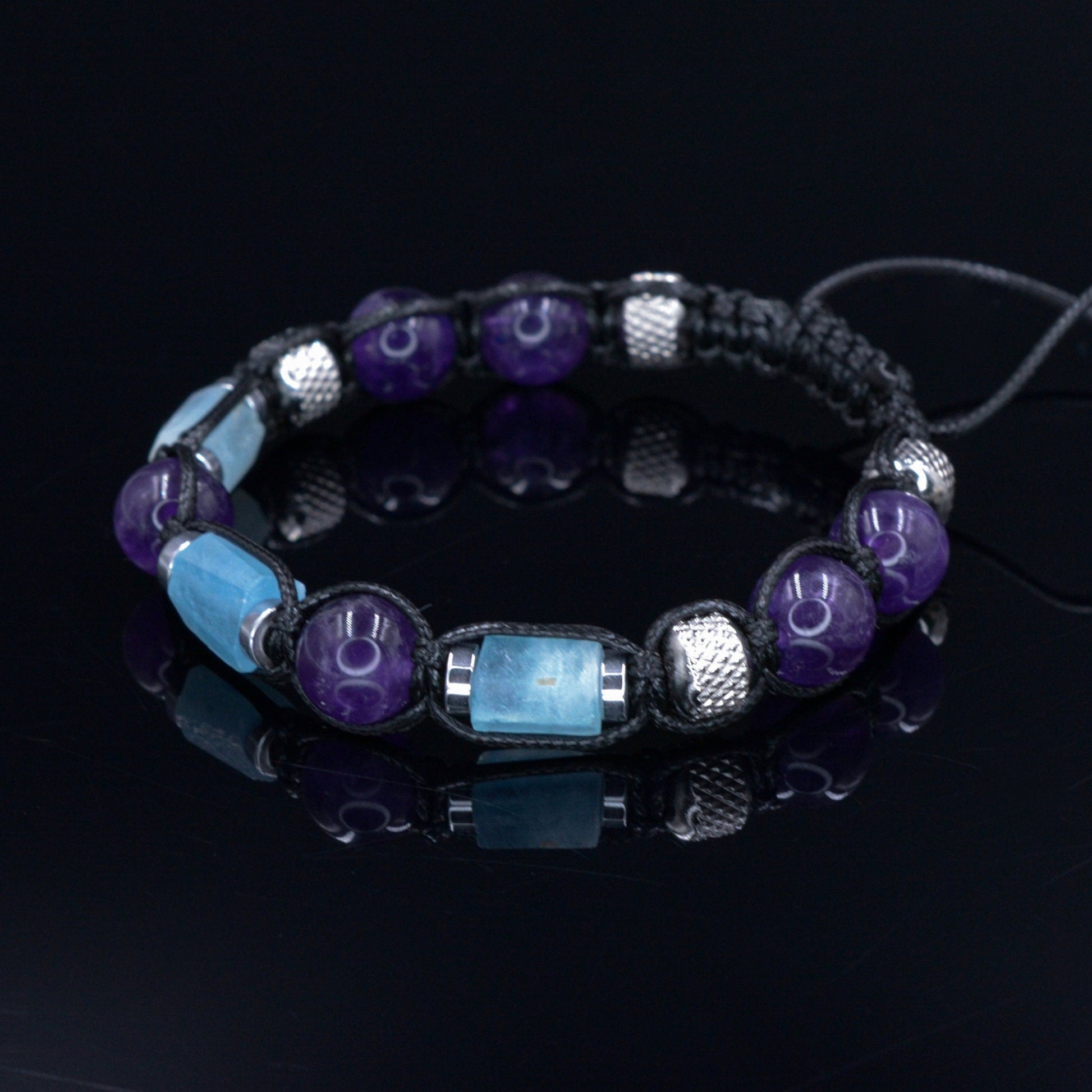 Men's Amethyst Aquamarine Crystal Bracelet - Braided Adjustable Bracelet - Gift for Men - Gemstone Beaded Bracelet - Macrame Bracelet - - Birthstone Bracelet - Gemstone Bracelet Men - Chakra Bracelet - Macrame Bracelet