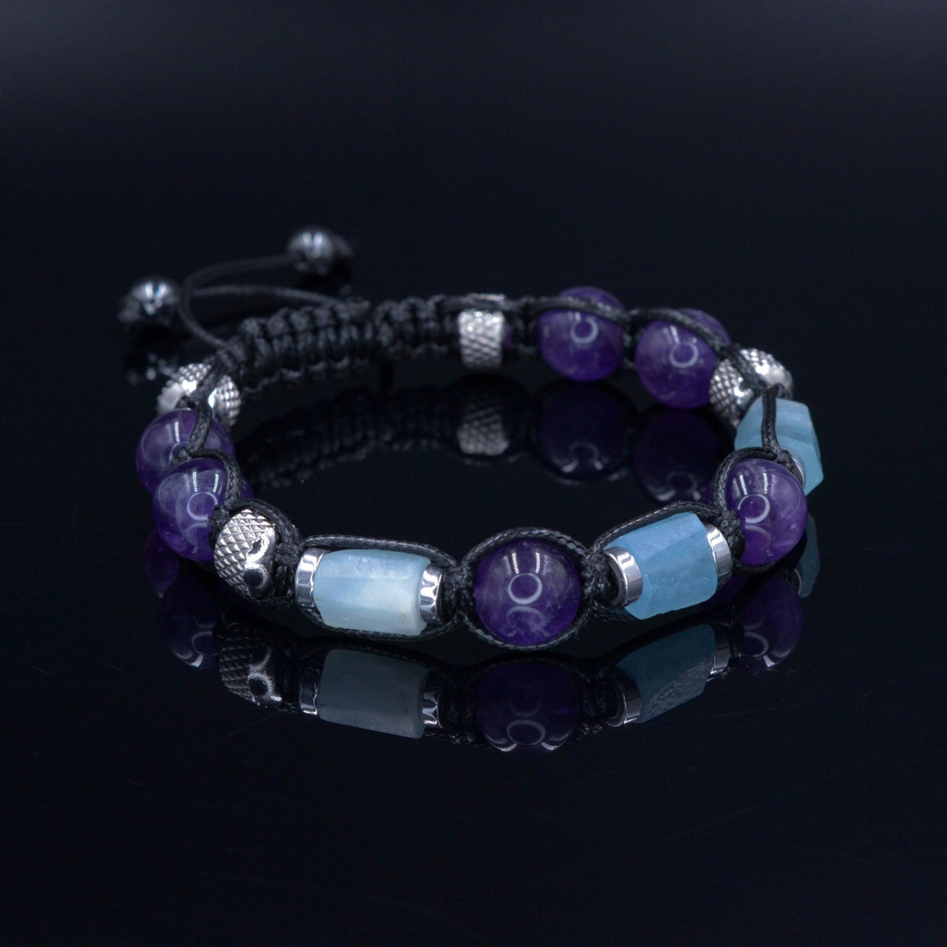 Men's Amethyst Aquamarine Crystal Bracelet - Braided Adjustable Bracelet - Gift for Men - Gemstone Beaded Bracelet - Macrame Bracelet