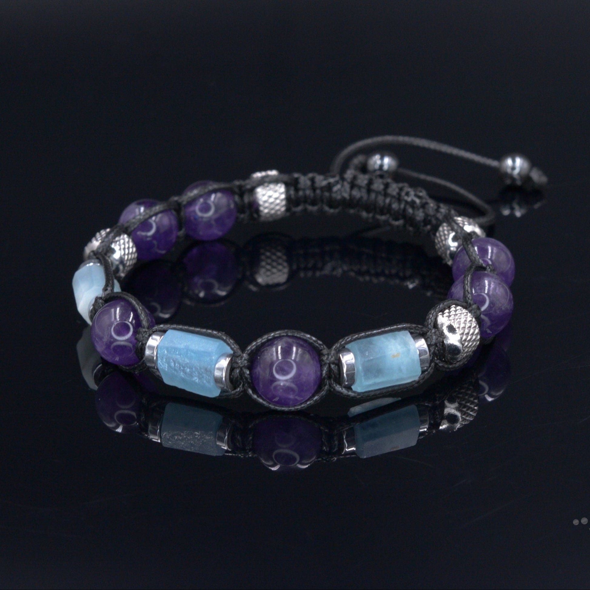 Men's Amethyst Aquamarine Crystal Bracelet - Braided Adjustable Bracelet - Gift for Men - Gemstone Beaded Bracelet - Macrame Bracelet - - Birthstone Bracelet - Gemstone Bracelet Men - Chakra Bracelet - Macrame Bracelet
