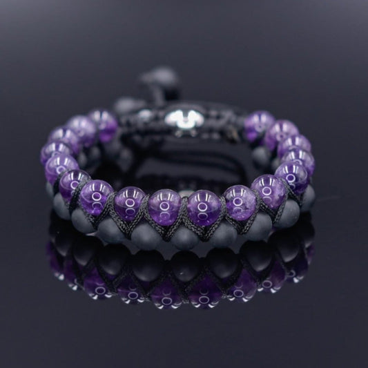 Amethyst Black Onyx Braided Bracelet Men, Men's Adjustable Double Row Bracelet, Gift for Him, Father's Day Gift, Crystal Beads Bracelet - Shamballa Bracelet - Birthstone Bracelet - Gemstone Bracelet Men - Chakra Bracelet - Macrame Bracelet - Healing Bracelet - Valinde