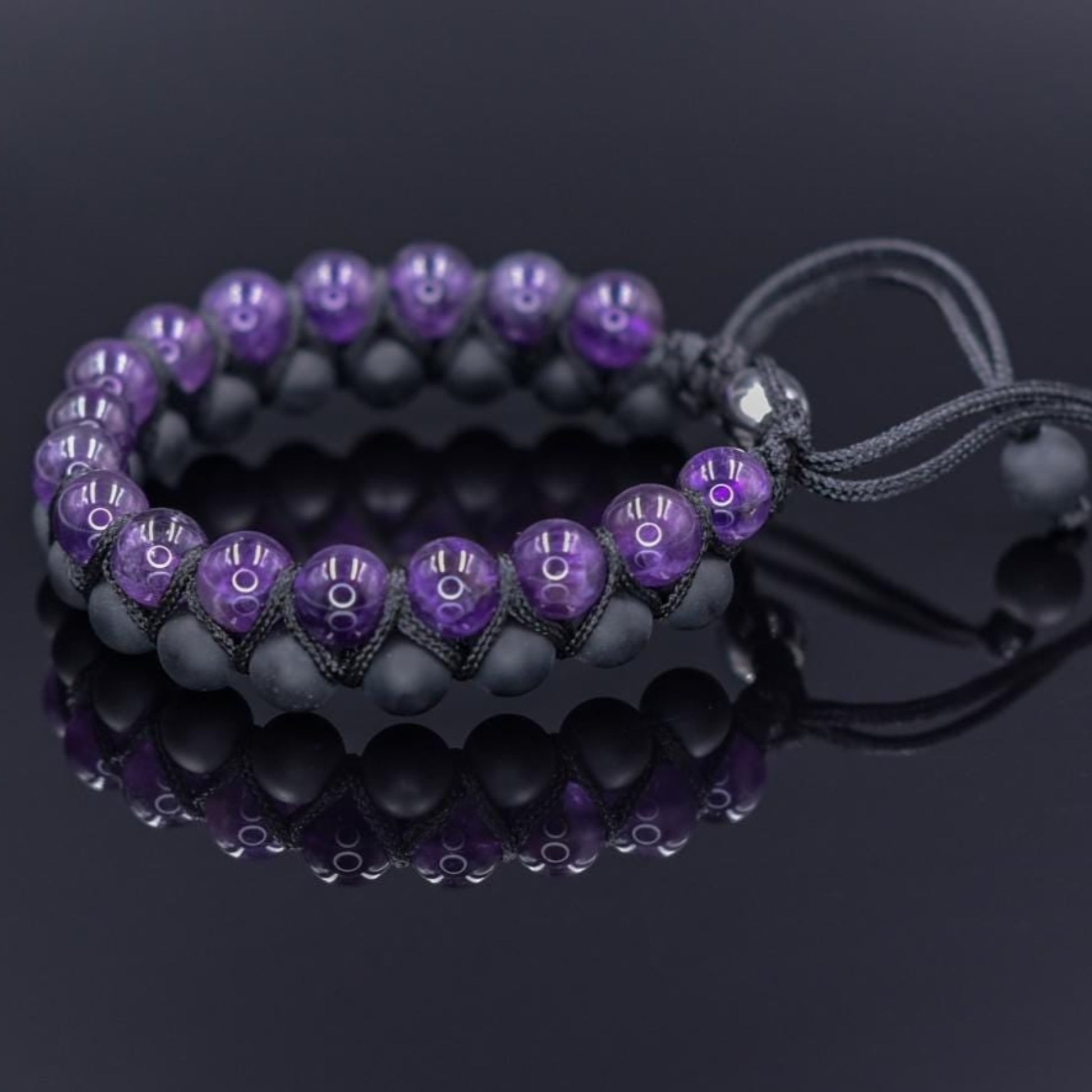Amethyst Black Onyx Braided Bracelet Men, Men's Adjustable Double Row Bracelet, Gift for Him, Father's Day Gift, Crystal Beads Bracelet - Shamballa Bracelet - Birthstone Bracelet - Gemstone Bracelet Men - Chakra Bracelet - Macrame Bracelet - Healing Bracelet - Valinde
