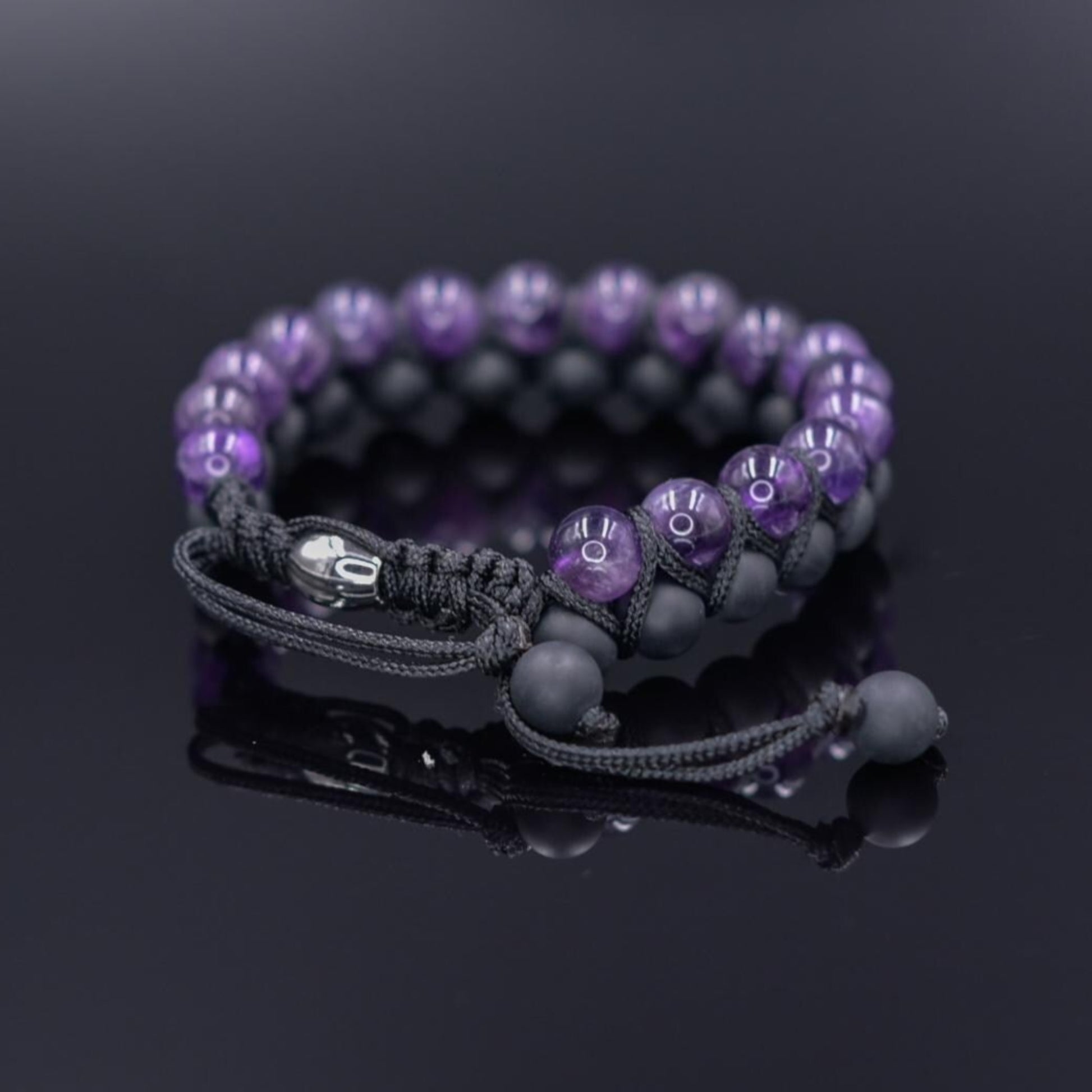 Amethyst Black Onyx Braided Bracelet Men, Men's Adjustable Double Row Bracelet, Gift for Him, Father's Day Gift, Crystal Beads Bracelet - Shamballa Bracelet - Birthstone Bracelet - Gemstone Bracelet Men - Chakra Bracelet - Macrame Bracelet - Healing Bracelet - Valinde
