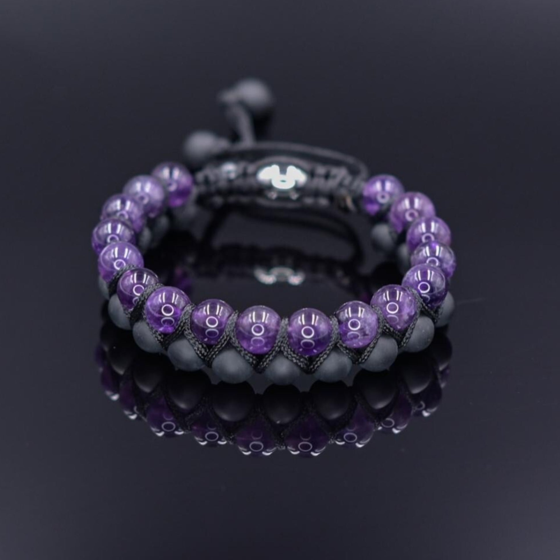 Amethyst Black Onyx Braided Bracelet Men, Men's Adjustable Double Row Bracelet, Gift for Him, Father's Day Gift, Crystal Beads Bracelet - Shamballa Bracelet - Birthstone Bracelet - Gemstone Bracelet Men - Chakra Bracelet - Macrame Bracelet - Healing Bracelet - Valinde
