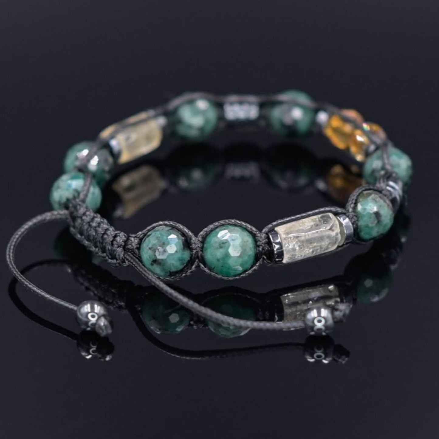 Emerald Adjustable Bracelet for Men, Men's Genuine Citrine Emerald Beaded Bracelet, Gift for Men, Crystal Braided Bracelet, Christmas Gift - - Shamballa Bracelet - Birthstone Bracelet - Gemstone Bracelet Men - Chakra Bracelet
