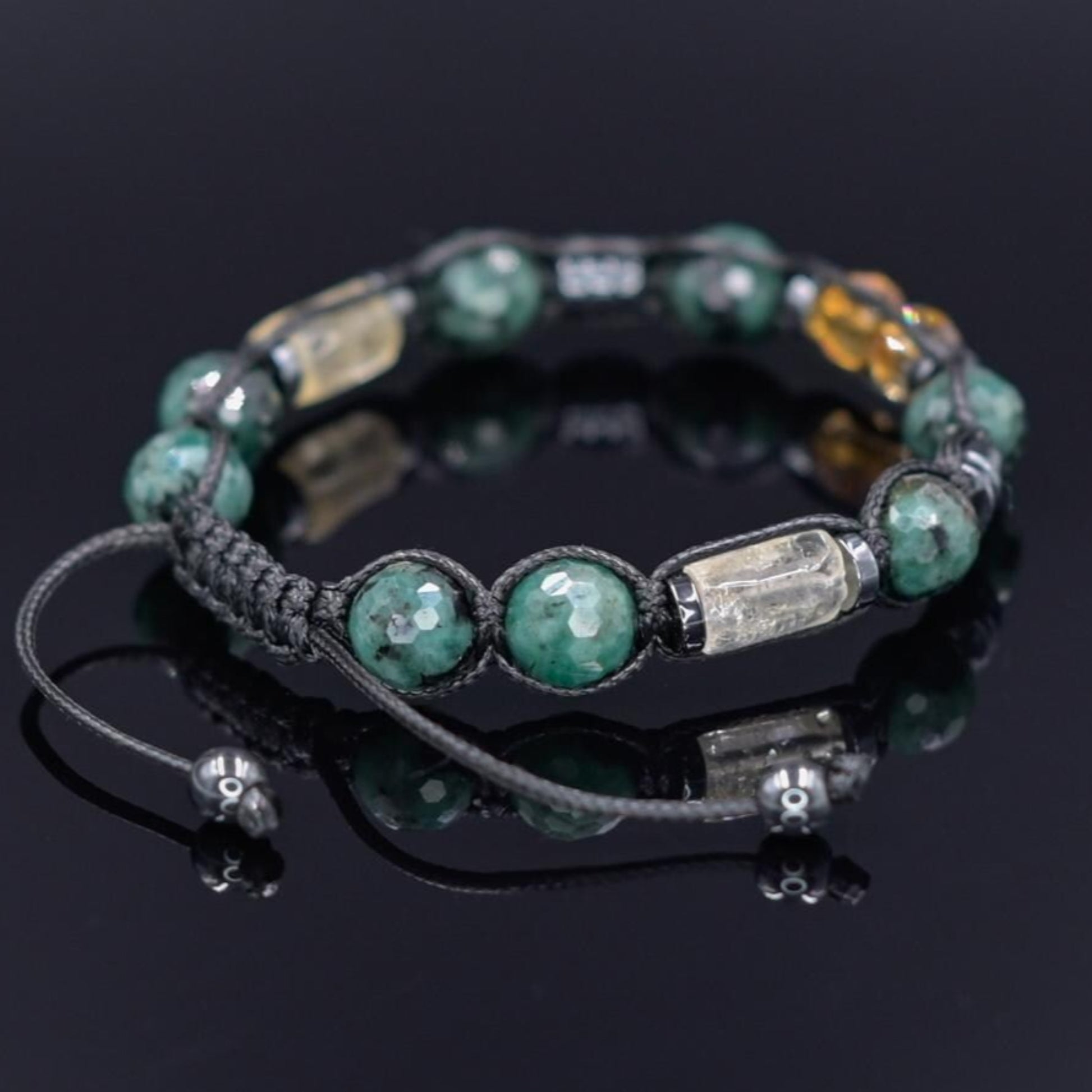 Emerald Adjustable Bracelet for Men, Men's Genuine Citrine Emerald Beaded Bracelet, Gift for Men, Crystal Braided Bracelet, Christmas Gift - - Shamballa Bracelet - Birthstone Bracelet - Gemstone Bracelet Men - Chakra Bracelet