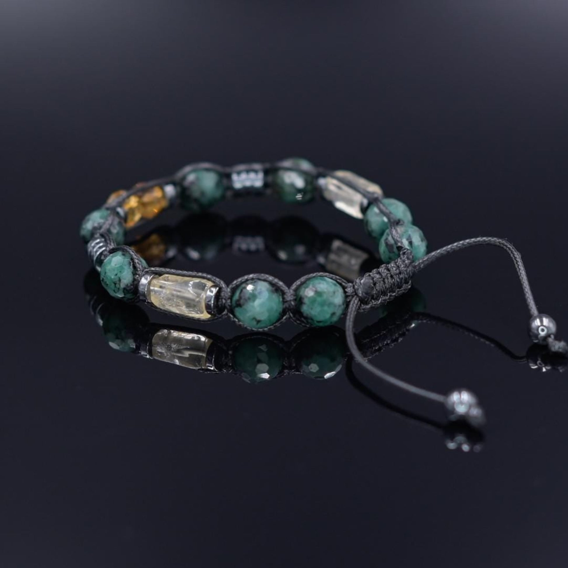 Emerald Adjustable Bracelet for Men, Men's Genuine Citrine Emerald Beaded Bracelet, Gift for Men, Crystal Braided Bracelet, Christmas Gift - - Shamballa Bracelet - Birthstone Bracelet - Gemstone Bracelet Men - Chakra Bracelet