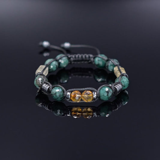 Emerald Adjustable Bracelet for Men, Men's Genuine Citrine Emerald Beaded Bracelet, Gift for Men, Crystal Braided Bracelet, Christmas Gift - - Shamballa Bracelet - Birthstone Bracelet - Gemstone Bracelet Men - Chakra Bracelet
