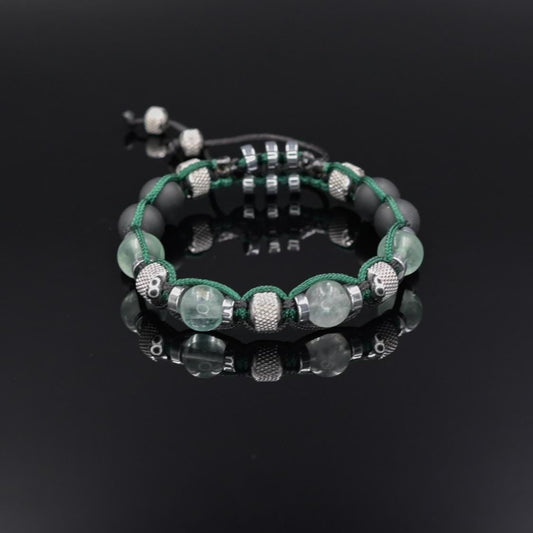 Fluorite Bracelet Men, Black Onyx Adjustable Beaded Bracelet, Steel Beads Bracelet, Gift for Men, Crystal Bracelet, Christmas Gift for Men  - Shamballa Bracelet - Birthstone Bracelet - Gemstone Bracelet Men - Chakra Bracelet