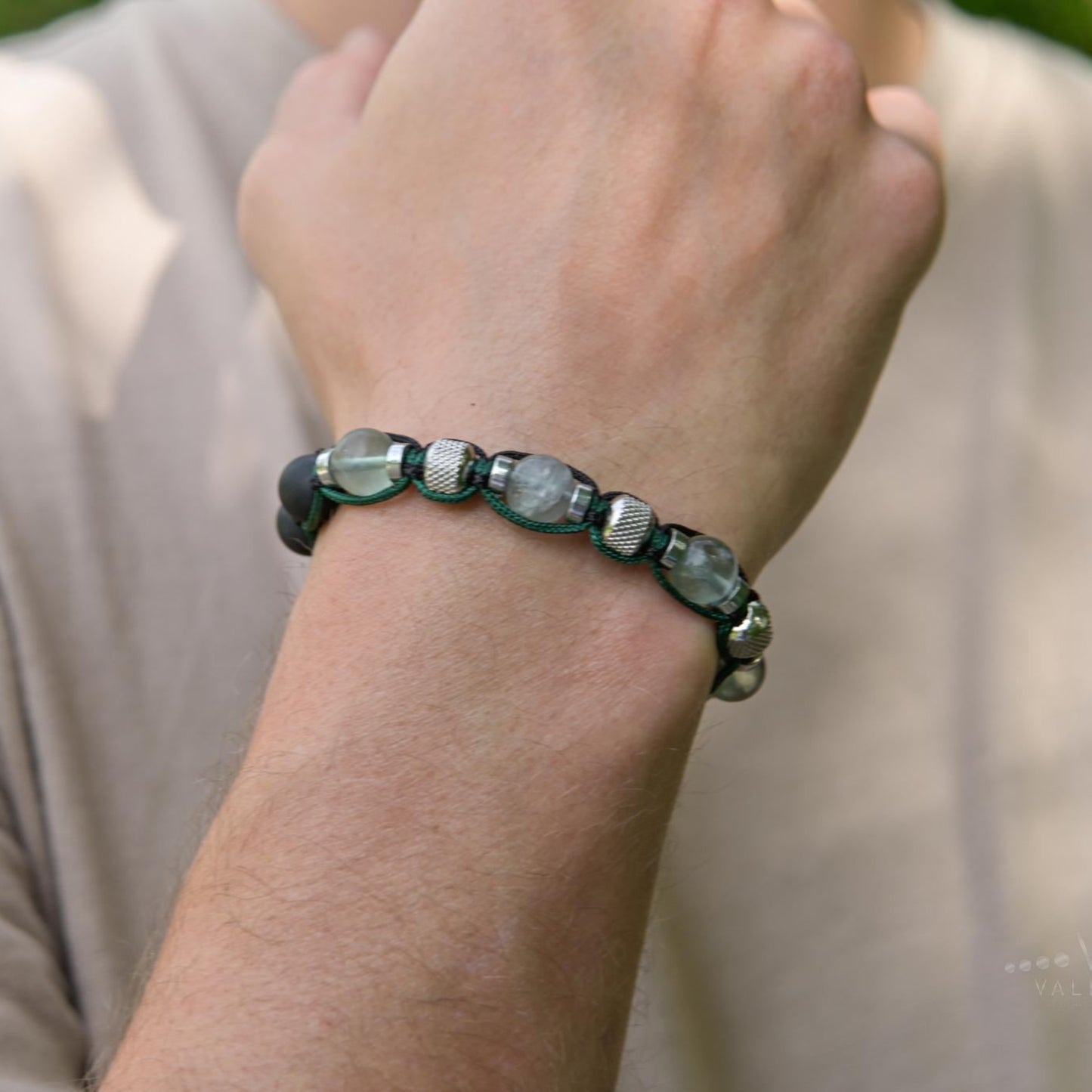 Fluorite Bracelet Men, Black Onyx Adjustable Beaded Bracelet, Steel Beads Bracelet, Gift for Men, Crystal Bracelet, Christmas Gift for Men  - Shamballa Bracelet - Birthstone Bracelet - Gemstone Bracelet Men - Chakra Bracelet