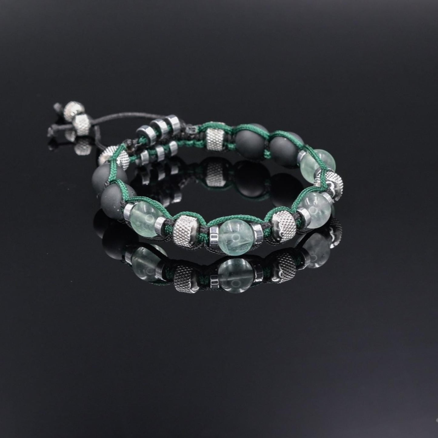 Fluorite Bracelet Men, Black Onyx Adjustable Beaded Bracelet, Steel Beads Bracelet, Gift for Men, Crystal Bracelet, Christmas Gift for Men  - Shamballa Bracelet - Birthstone Bracelet - Gemstone Bracelet Men - Chakra Bracelet