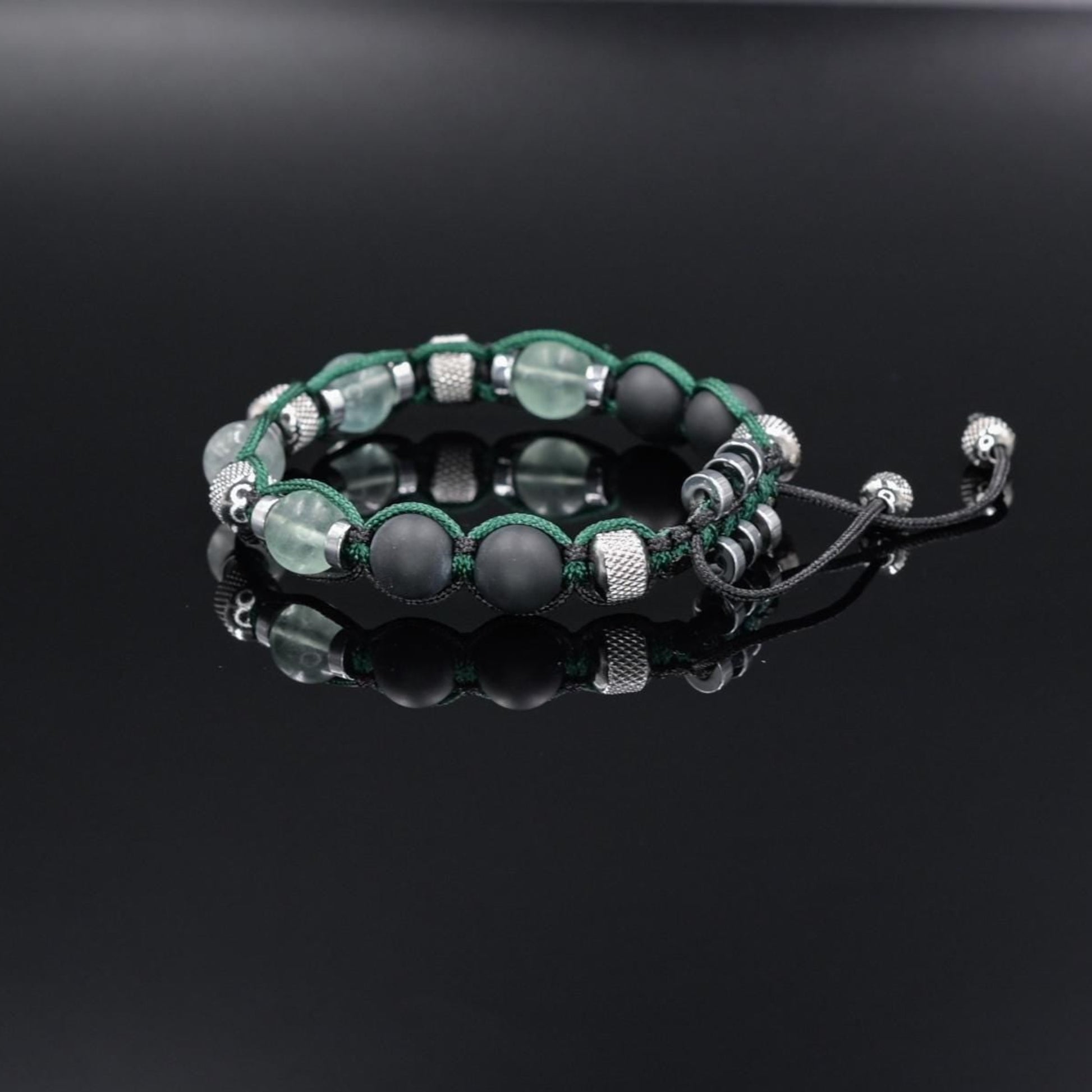 Fluorite Bracelet Men, Black Onyx Adjustable Beaded Bracelet, Steel Beads Bracelet, Gift for Men, Crystal Bracelet, Christmas Gift for Men  - Shamballa Bracelet - Birthstone Bracelet - Gemstone Bracelet Men - Chakra Bracelet