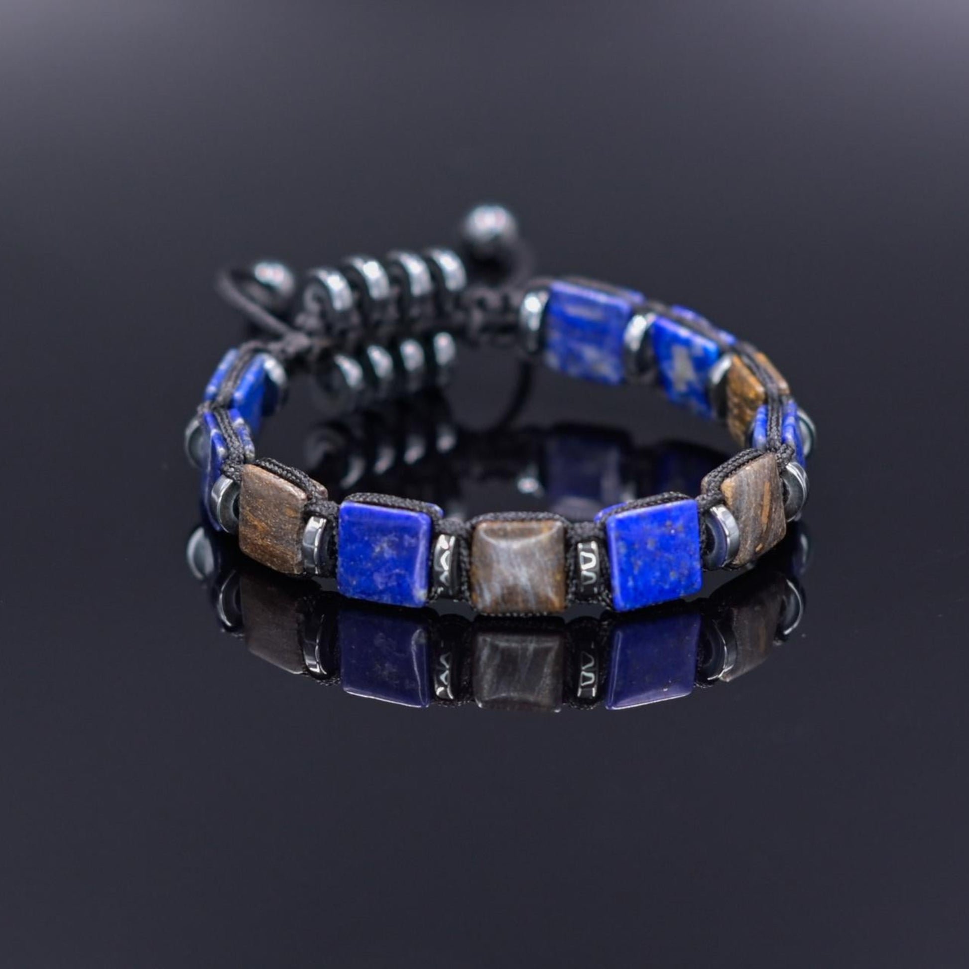 Lapis Lazuli Flat Bead Bracelet, Men's Bronzite Hematite Adjustable Bracelet,Gift for Men,Braided Bracelet, Christmas Gift,Gemstone Bracelet - Shamballa Bracelet - Birthstone Bracelet - Gemstone Bracelet Men - Chakra Bracelet