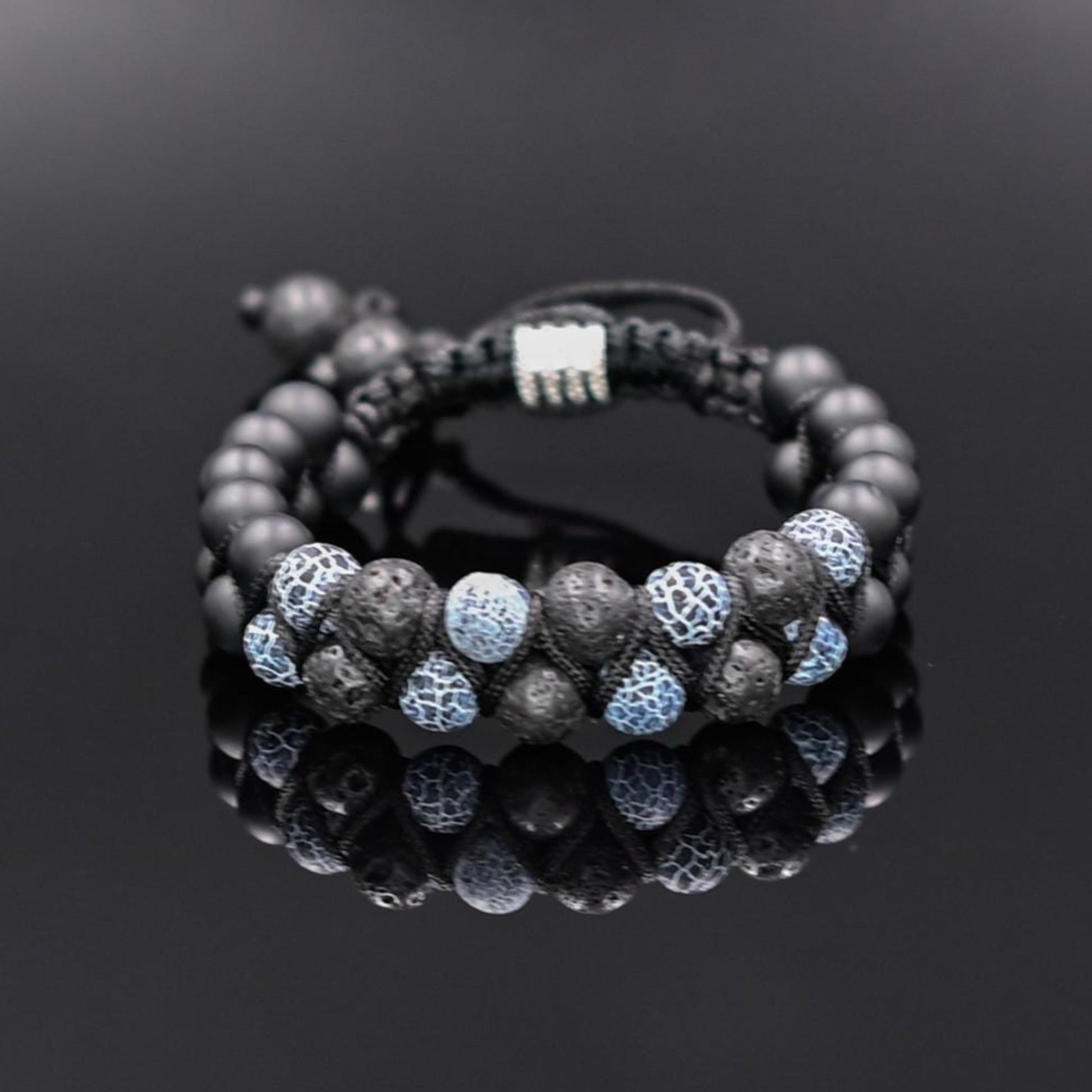 Double Agate Onyx Adjustable Bracelet, Men's Black Lava Stone Braided Bracelet, Anniversary Gift, Gemstone Macrame Bracelet, Birthday Gift - Shamballa Bracelet - Mantra Bracelet  -  Yoga Bracelet -  Birthstone Bracelet - Gemstone Bracelet Men - Chakra Bracelet - Macrame Bracelet - Healing Bracelet - Gift for Father - Gift For Men - Valinde
