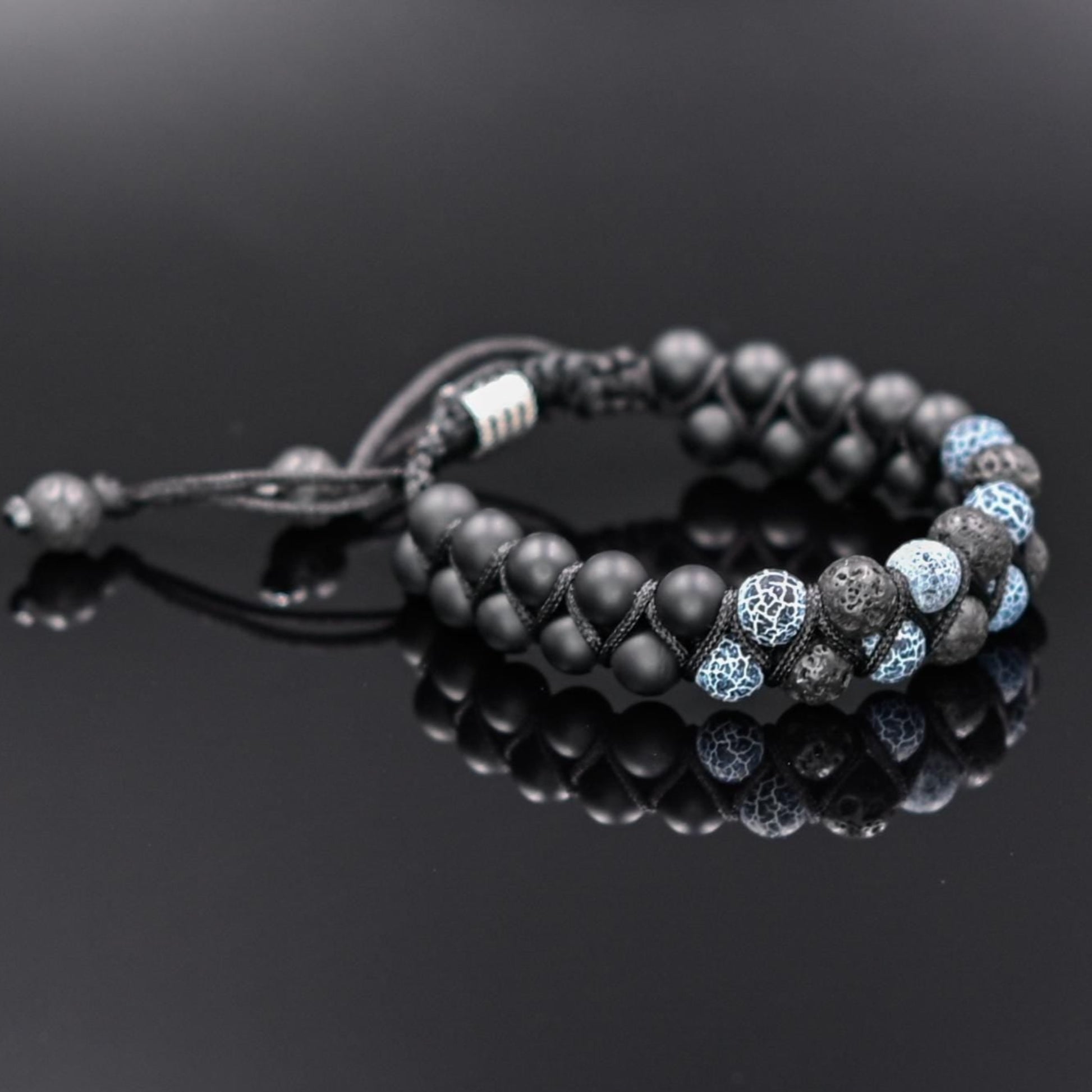 Double Agate Onyx Adjustable Bracelet, Men's Black Lava Stone Braided Bracelet, Anniversary Gift, Gemstone Macrame Bracelet, Birthday Gift - Shamballa Bracelet - Mantra Bracelet  -  Yoga Bracelet -  Birthstone Bracelet - Gemstone Bracelet Men - Chakra Bracelet - Macrame Bracelet - Healing Bracelet - Gift for Father - Gift For Men - Valinde
