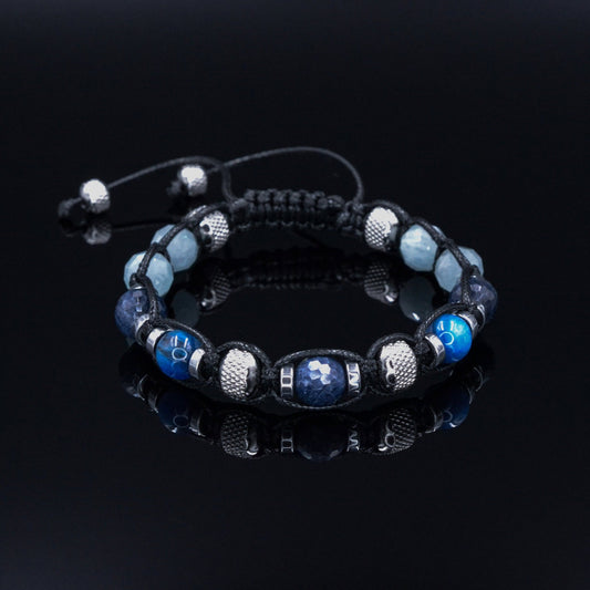 Men's Sapphire Kyanite Gemstone Bracelet - Gift for Men - Aquamarine Bracelet - Adjustable Crystal Bracelet - Macrame Beaded Bracelet - Birthstone Bracelet - Gemstone Bracelet Men - Chakra Bracelet