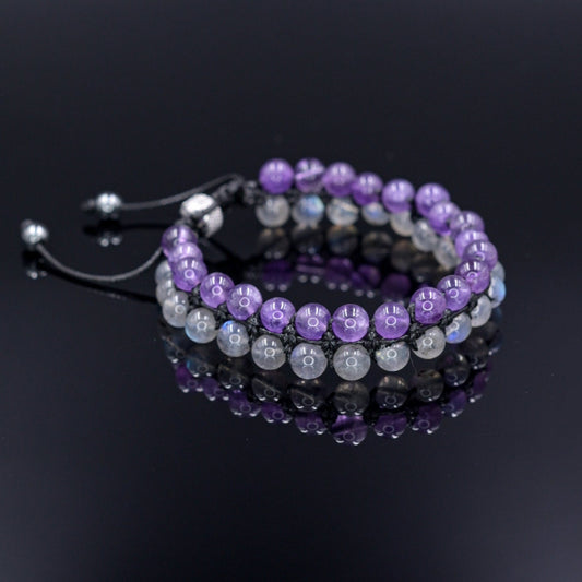 Amethyst Labradorite Bracelet, Men's Double Row Adjustable Bracelet, Crystal Beaded Bracelet, Men Bracelet, Gift for Men, Father's Day Gift  - Shamballa Bracelet - Birthstone Bracelet - Gemstone Bracelet Men - Chakra Bracelet - Macrame Bracelet - Healing Bracelet - Valinde