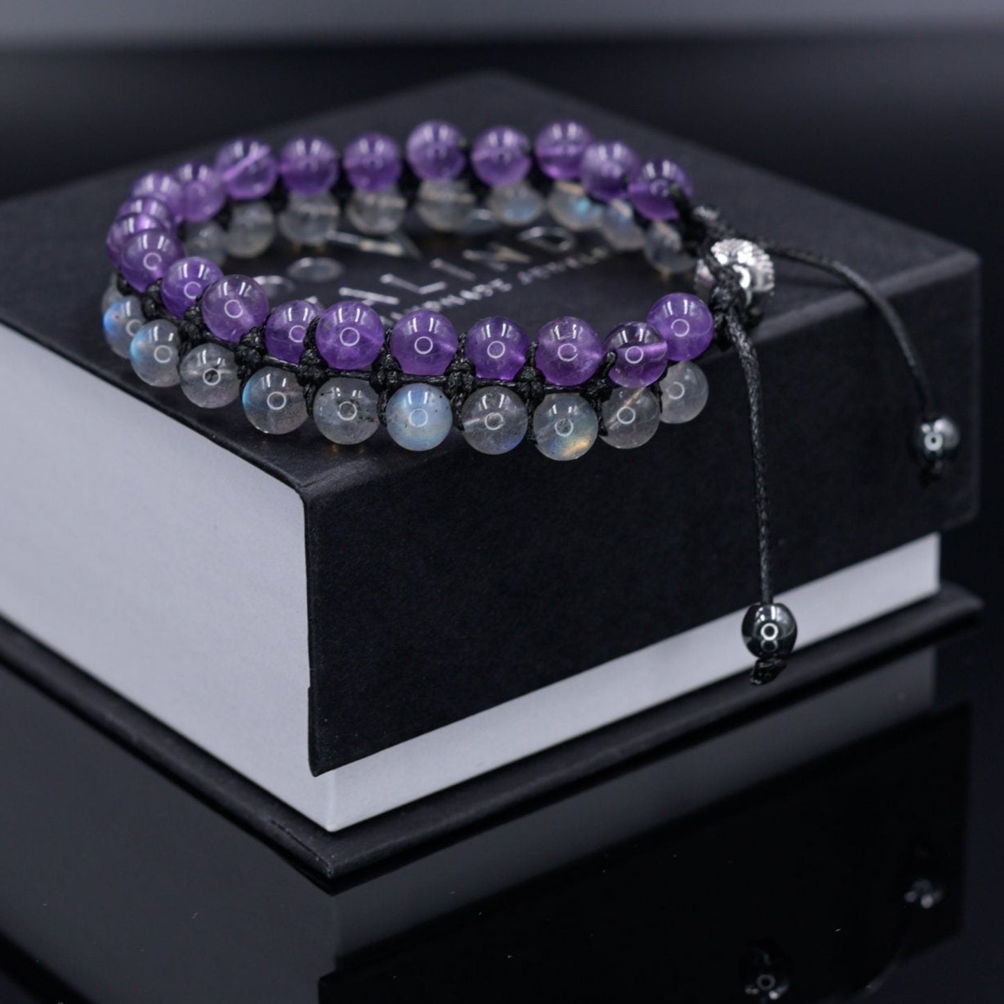 Amethyst Labradorite Bracelet, Men's Double Row Adjustable Bracelet, Crystal Beaded Bracelet, Men Bracelet, Gift for Men, Father's Day Gift  - Shamballa Bracelet - Birthstone Bracelet - Gemstone Bracelet Men - Chakra Bracelet - Macrame Bracelet - Healing Bracelet - Valinde