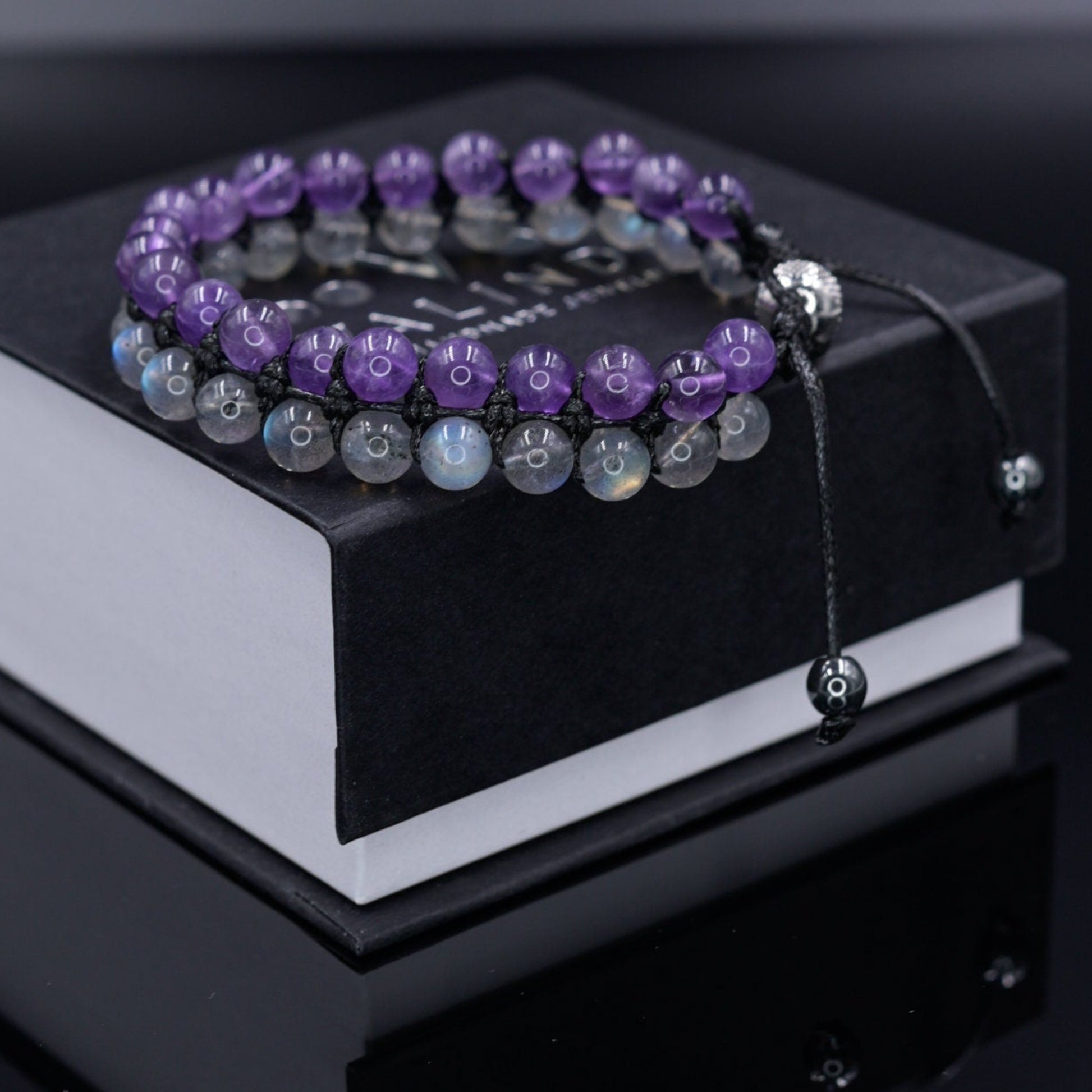 Amethyst Labradorite Bracelet, Men's Double Row Adjustable Bracelet, Crystal Beaded Bracelet, Men Bracelet, Gift for Men, Father's Day Gift  - Shamballa Bracelet - Birthstone Bracelet - Gemstone Bracelet Men - Chakra Bracelet - Macrame Bracelet - Healing Bracelet - Valinde