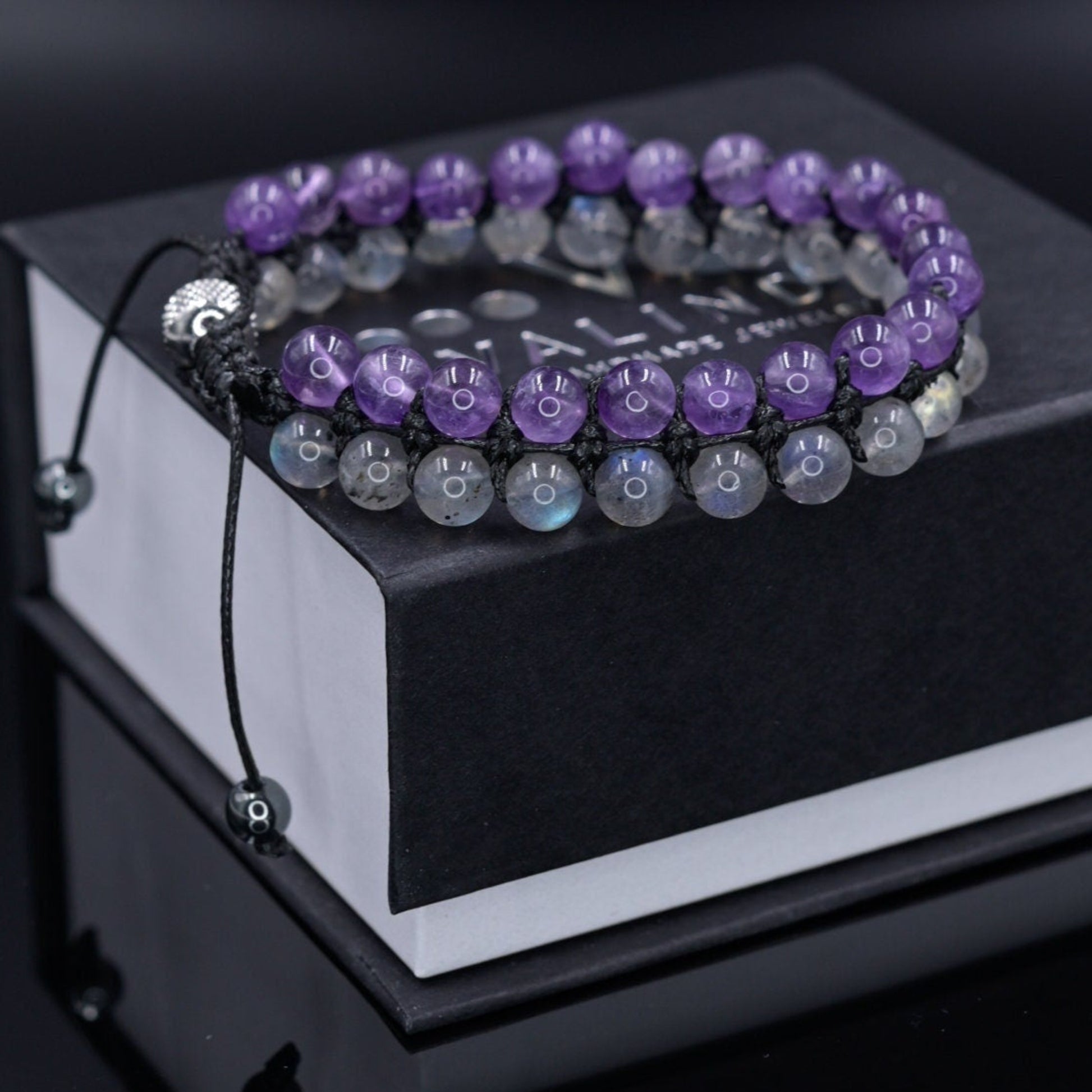 Amethyst Labradorite Bracelet, Men's Double Row Adjustable Bracelet, Crystal Beaded Bracelet, Men Bracelet, Gift for Men, Father's Day Gift  - Shamballa Bracelet - Birthstone Bracelet - Gemstone Bracelet Men - Chakra Bracelet - Macrame Bracelet - Healing Bracelet - Valinde
