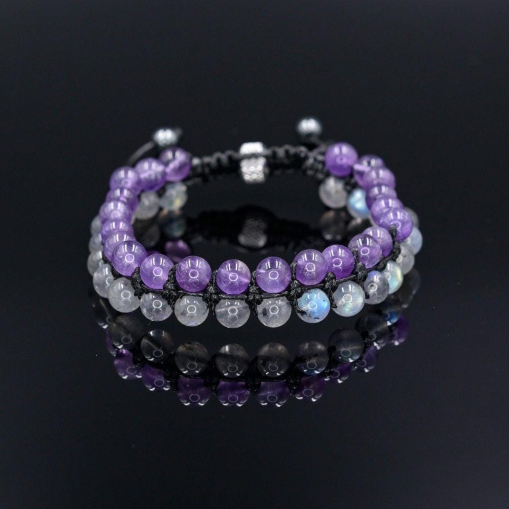 Amethyst Labradorite Bracelet, Men's Double Row Adjustable Bracelet, Crystal Beaded Bracelet, Men Bracelet, Gift for Men, Father's Day Gift  - Shamballa Bracelet - Birthstone Bracelet - Gemstone Bracelet Men - Chakra Bracelet - Macrame Bracelet - Healing Bracelet - Valinde
