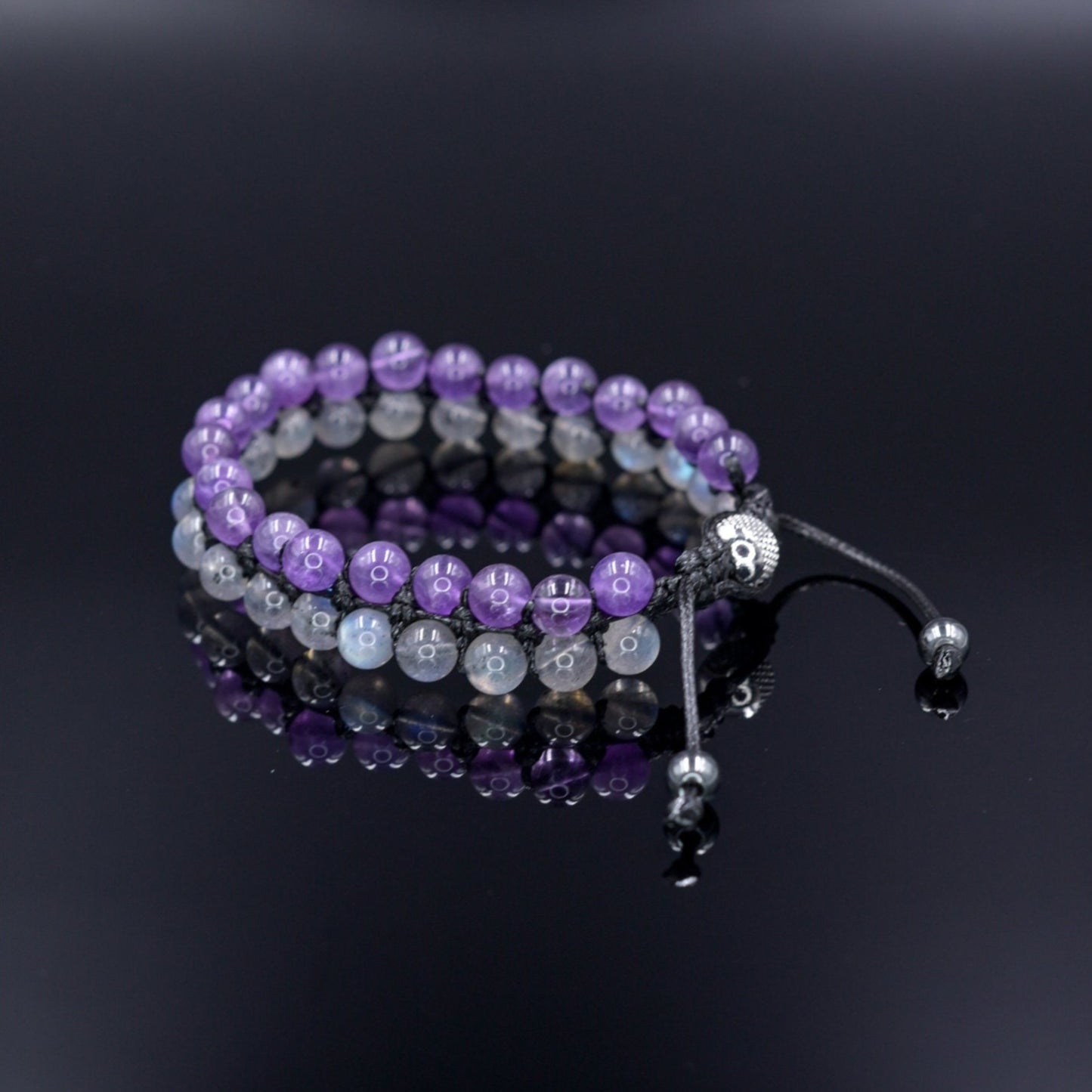 Amethyst Labradorite Bracelet, Men's Double Row Adjustable Bracelet, Crystal Beaded Bracelet, Men Bracelet, Gift for Men, Father's Day Gift  - Shamballa Bracelet - Birthstone Bracelet - Gemstone Bracelet Men - Chakra Bracelet - Macrame Bracelet - Healing Bracelet - Valinde
